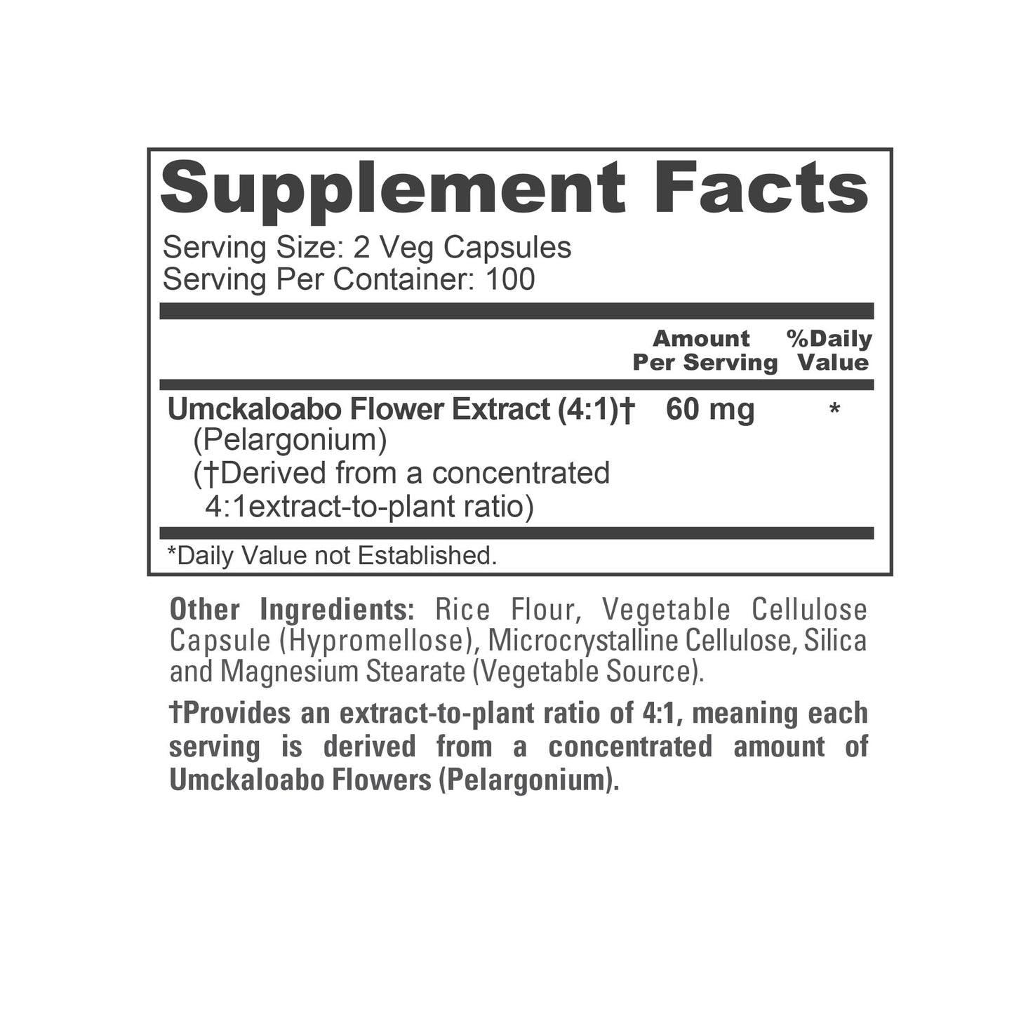 NusaPure Umckaloabo 60 mg Capsules, 200 Veg Capsules
