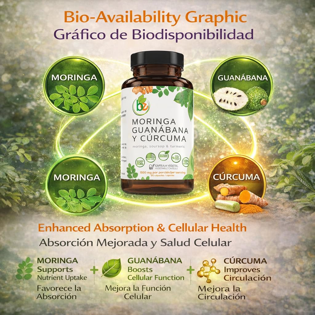 B-Experts Moringa, Guanabana & Curcuma Capsules 90 Count