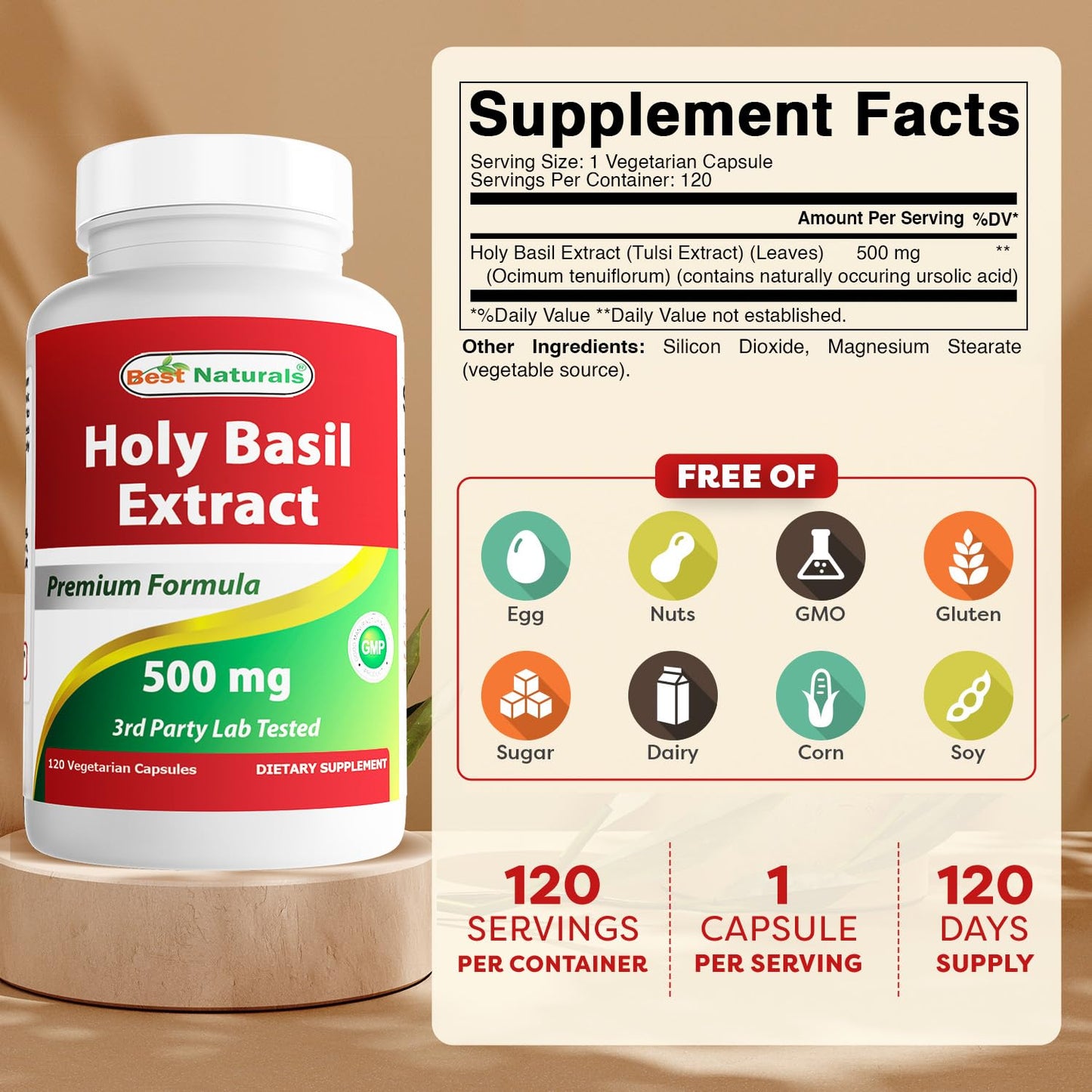 Best Naturals Holy Basil Extract 500 mg 240 Capsules