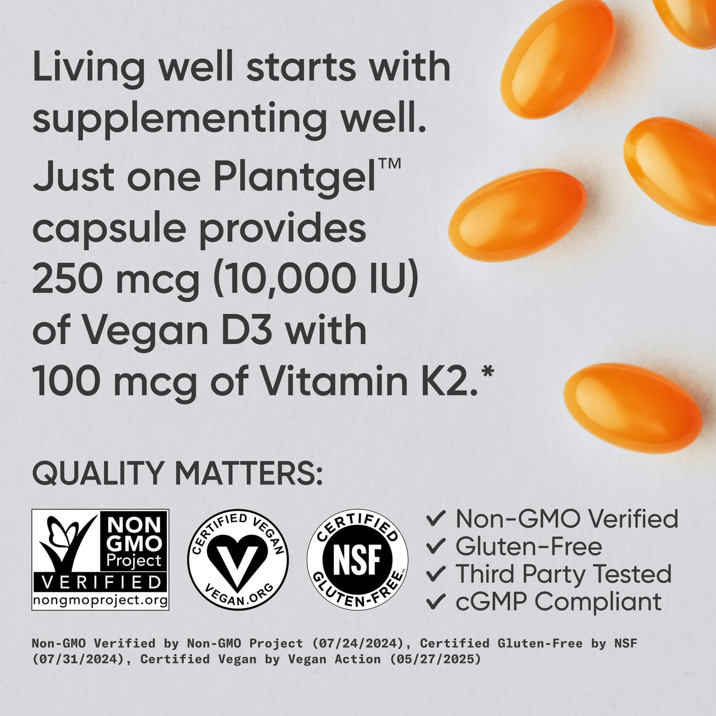 Sports Research Vitamin D3 + K2 with 10,000iu Plant-Based D3 & 100mcg Vitamin K2 as MK-7 Softgels 60 Count