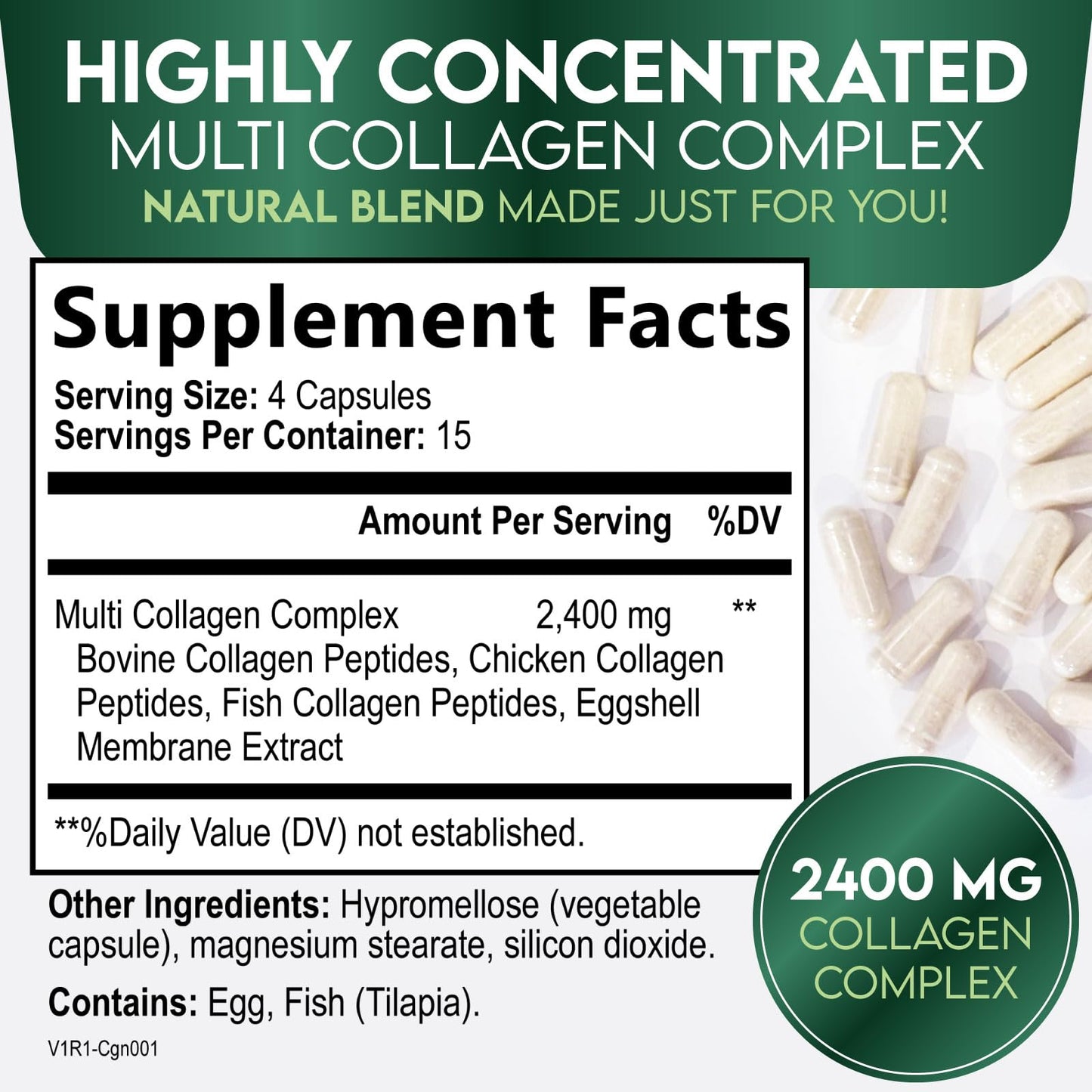 Nature's Nutrition Multi Collagen Hydrolyzed Collagen Peptides, 60 Capsules