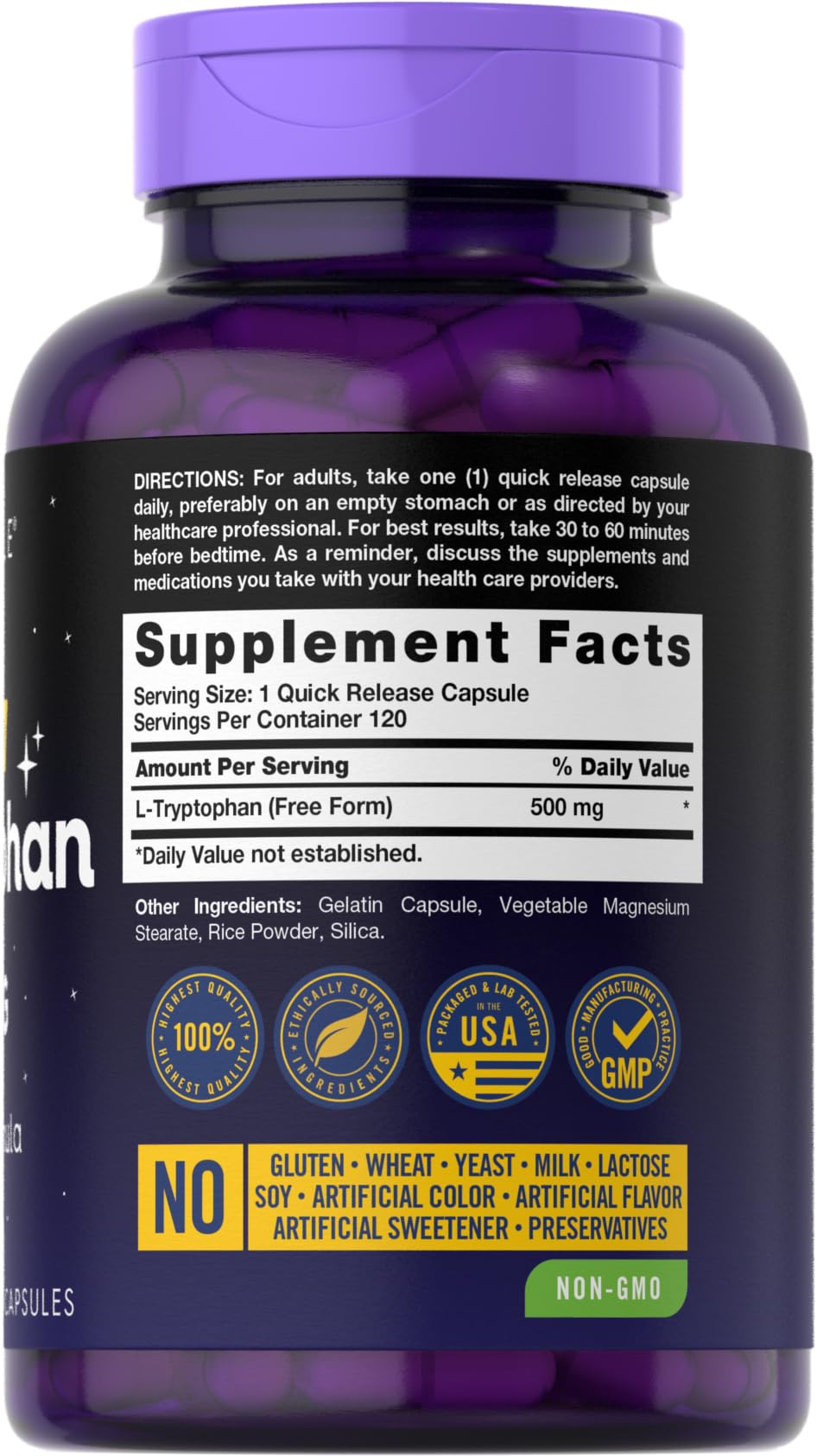 Carlyle L-Tryptophan 500mg Capsule 120 Count