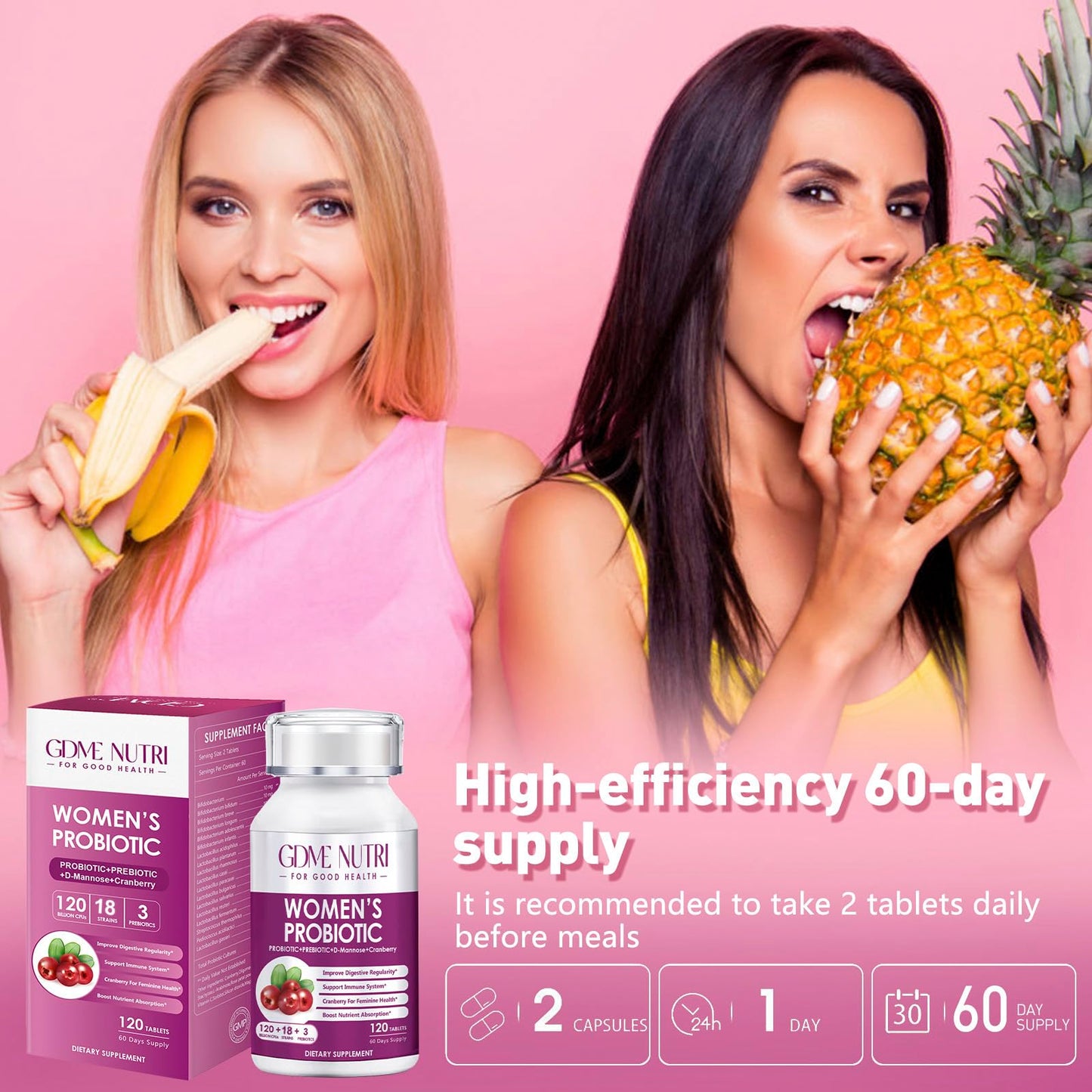 GDMENUTRI Women's Probiotics, 120 Tablets
