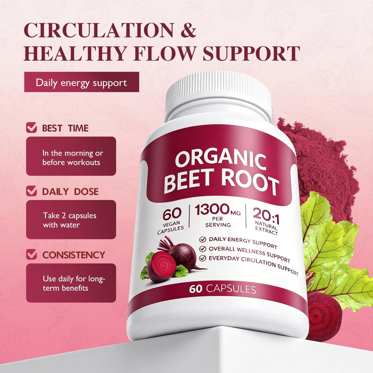 HENGRUNXIN Beet Root Capsules, 1 Count