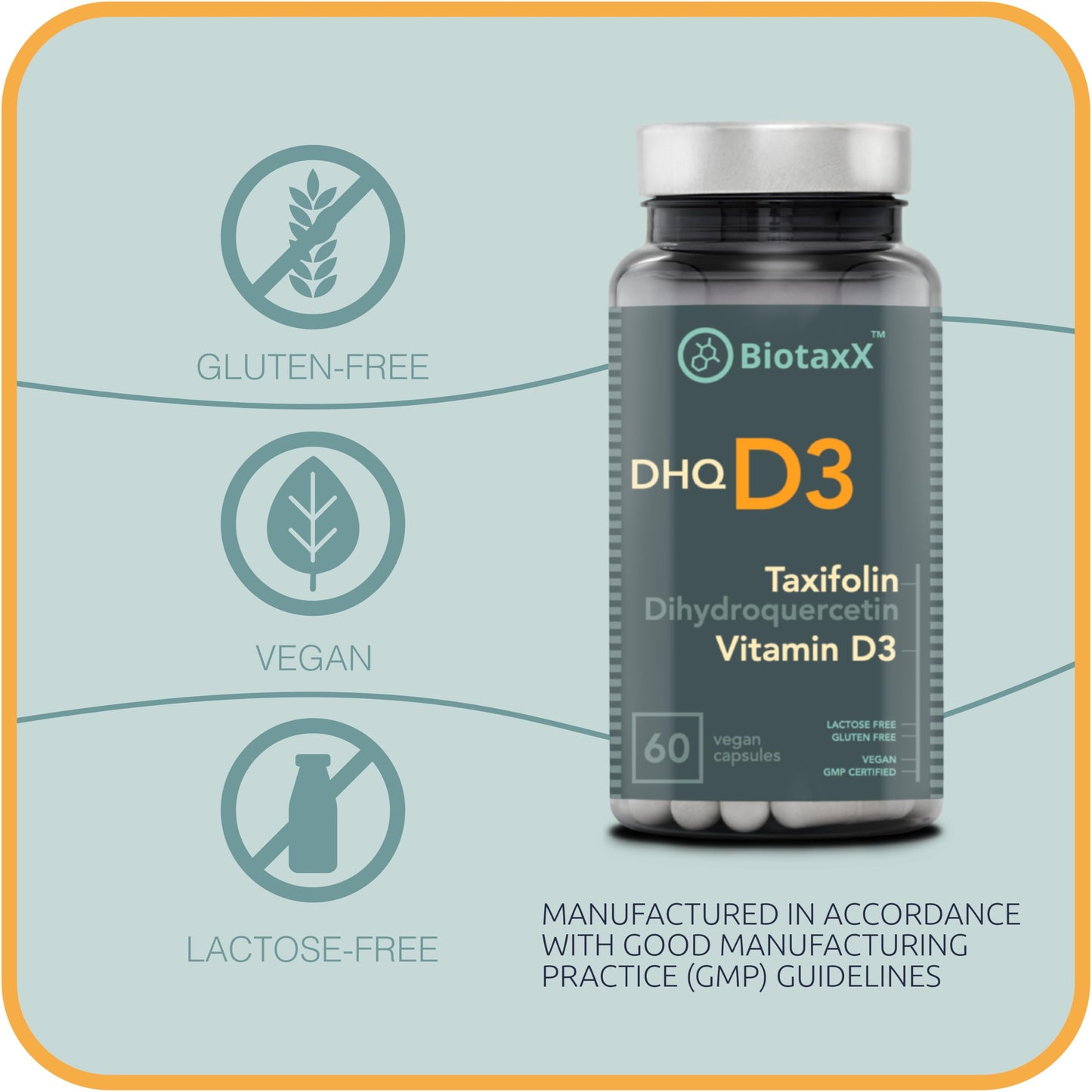 BiotaxX Taxifolin (Dihydroquercetin) + Vitamin D3 530 mg, 60 Vegan Capsules