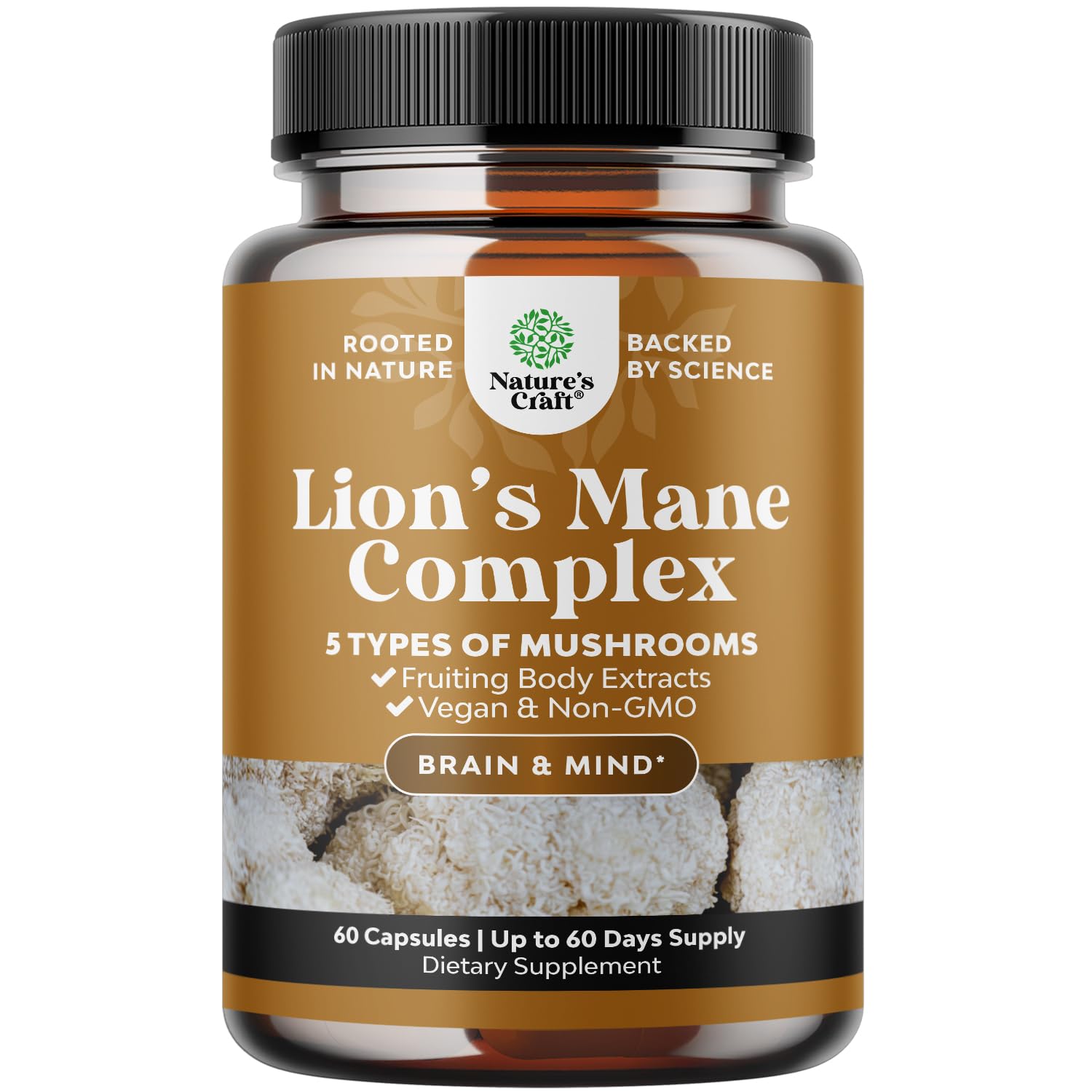 Natures Craft Lion's Mane Mushroom Supplement Capsules, 60 Capsules