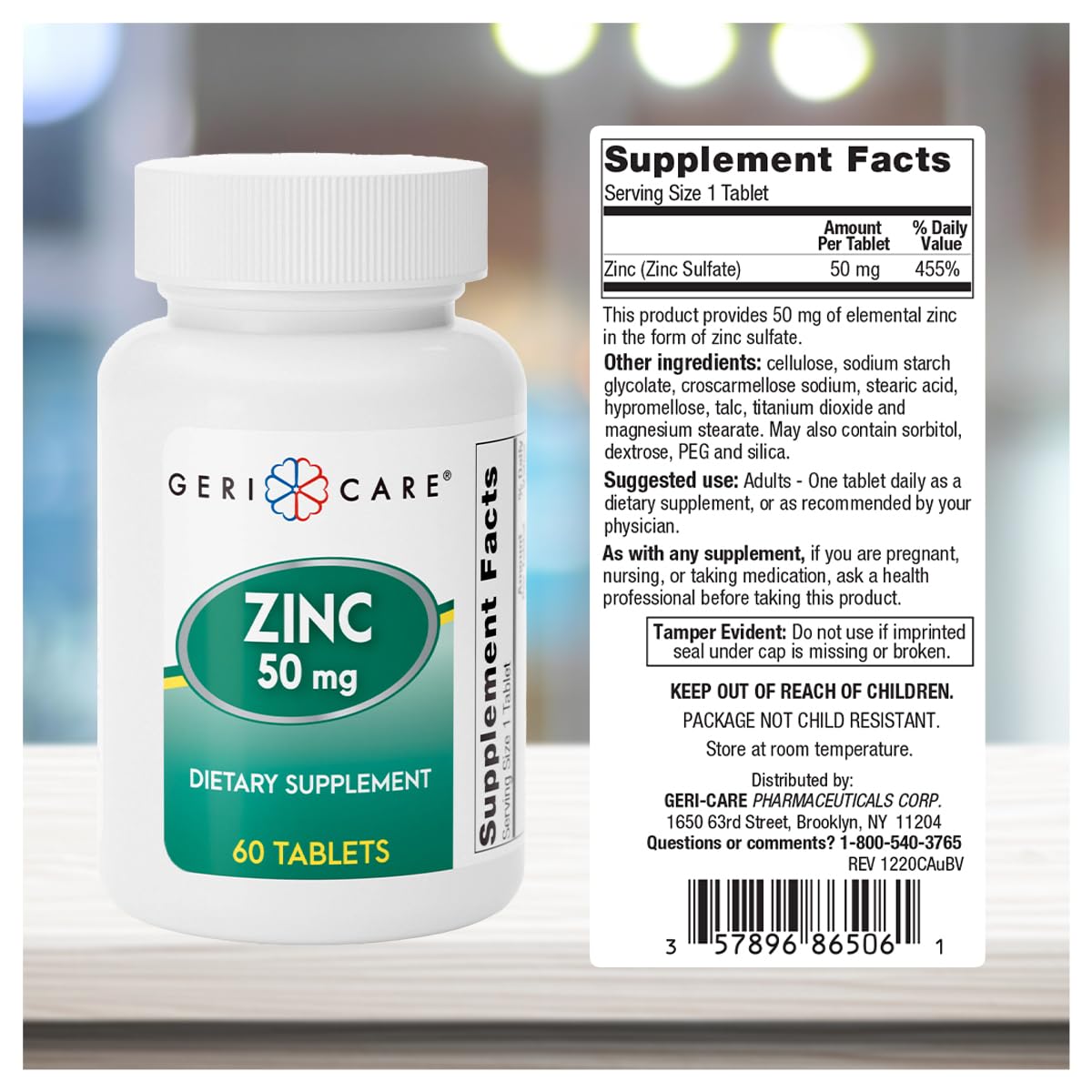 GeriCare Zinc Sulfate 50 mg Essential Mineral Supplement, 60 Tablets