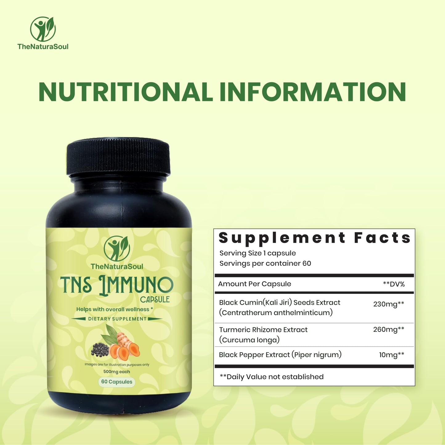 TheNaturaSoul Herbal Capsules with Black Cumin, Turmeric & Black Pepper Extract, 60 Count Capsules