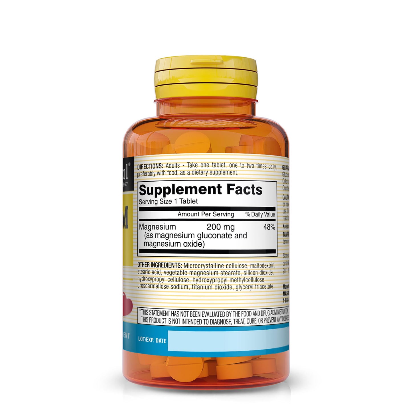Mason Natural Magnesium 200 mg Muscle and Nerve Function Support, 100 Tablets
