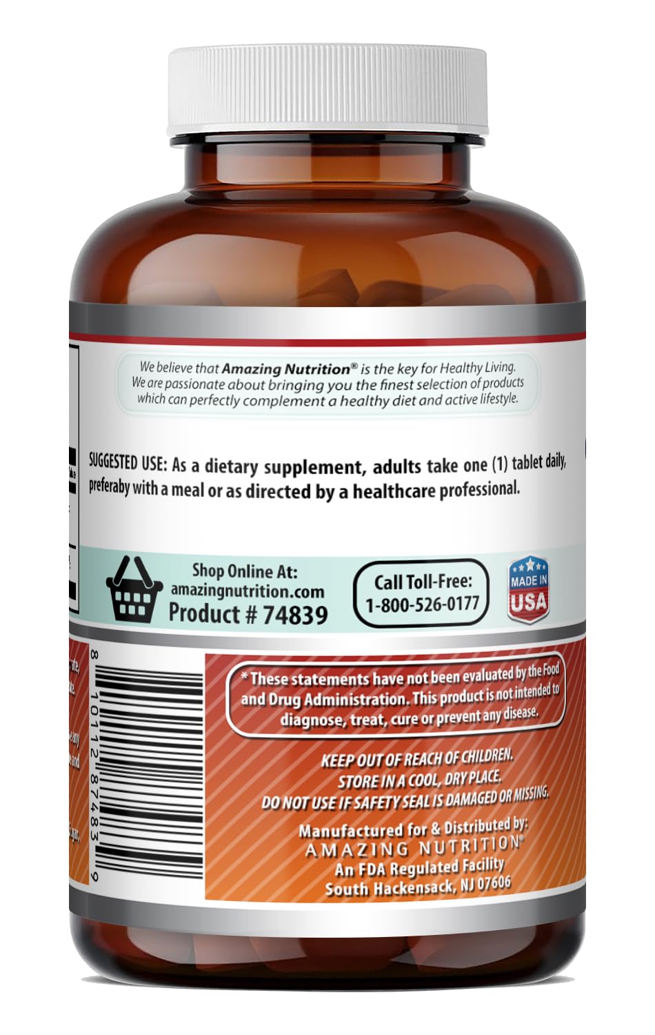 Amazing Nutrition Folic Acid (Vitamin B9) 400 mcg Tablets 500 Count