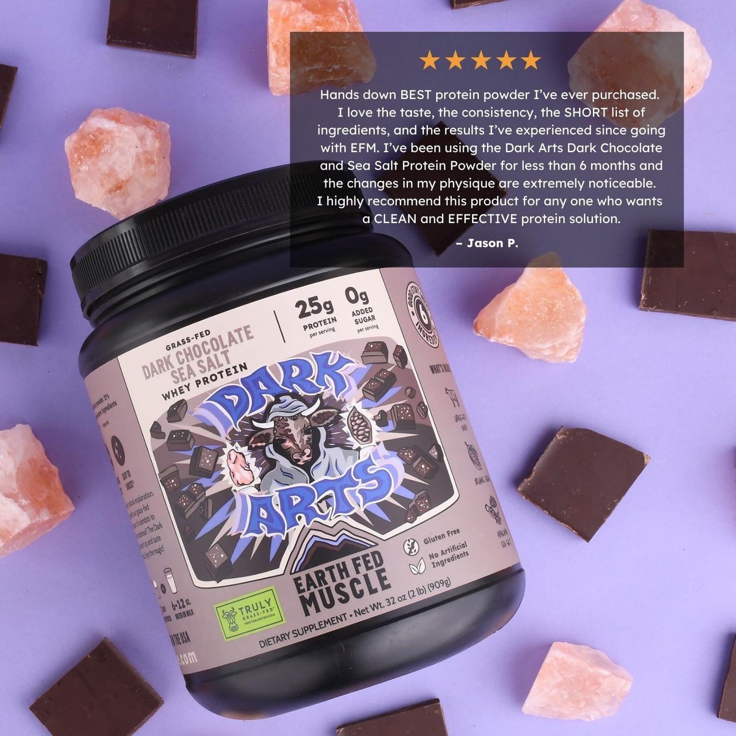 Earth Fed Muscle Dark Arts Salted Dark Chocolate Whey Protein Isolate Protein Powder, 32 Servings