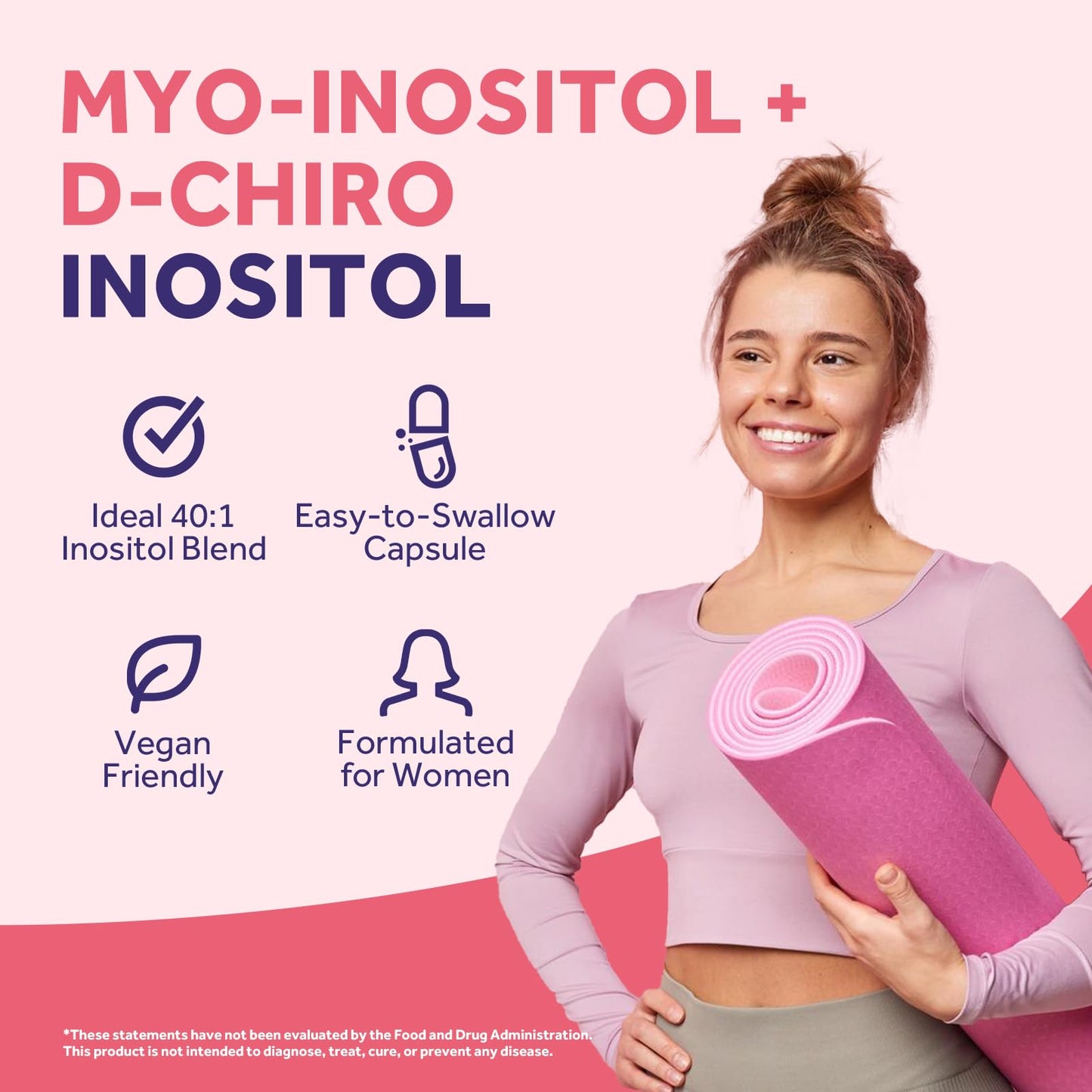Doctor's Recipes Inositol Supplement for Women, Myo-Inositol & D-Chiro Inositol Capsules 2050mg per Serving, Ideal 40:1 Blend, 60 Capsules