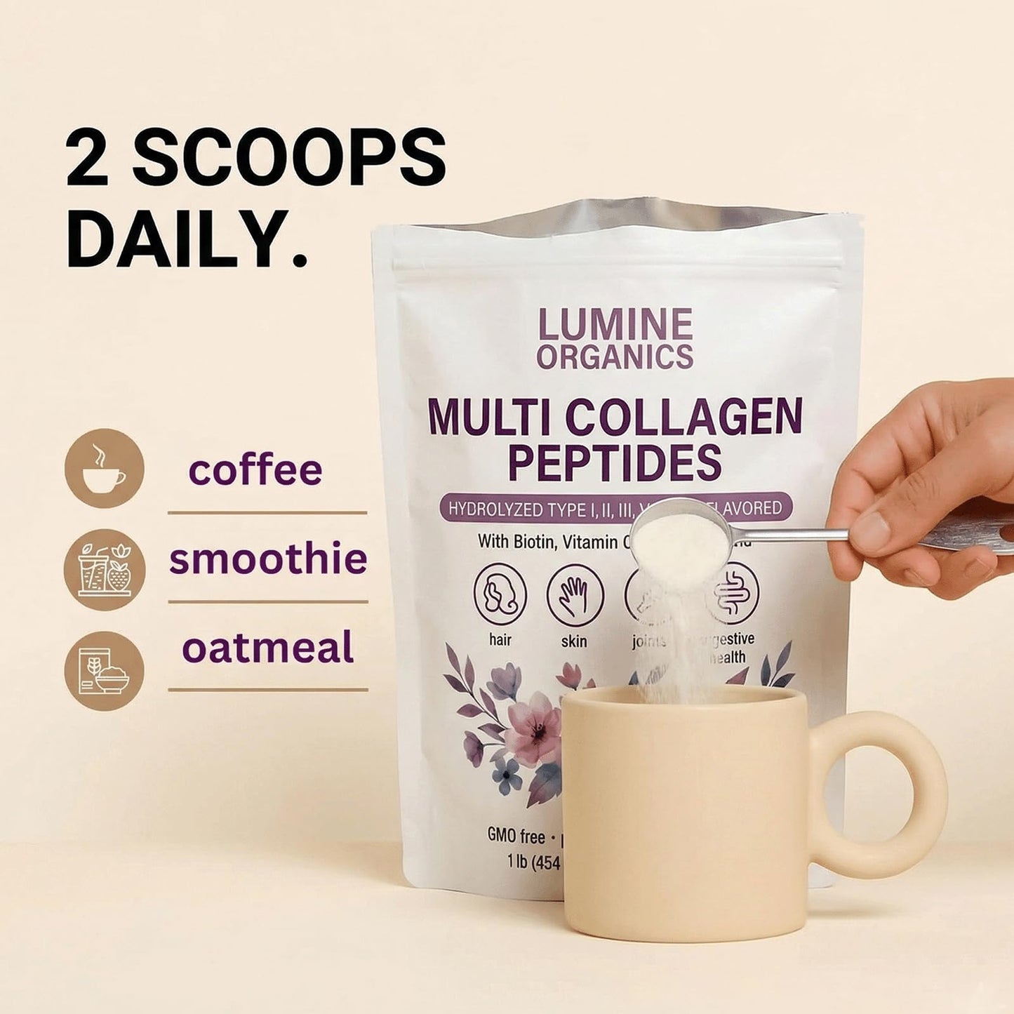 Lumine Organic Collagen Peptides Powder, 1 oz
