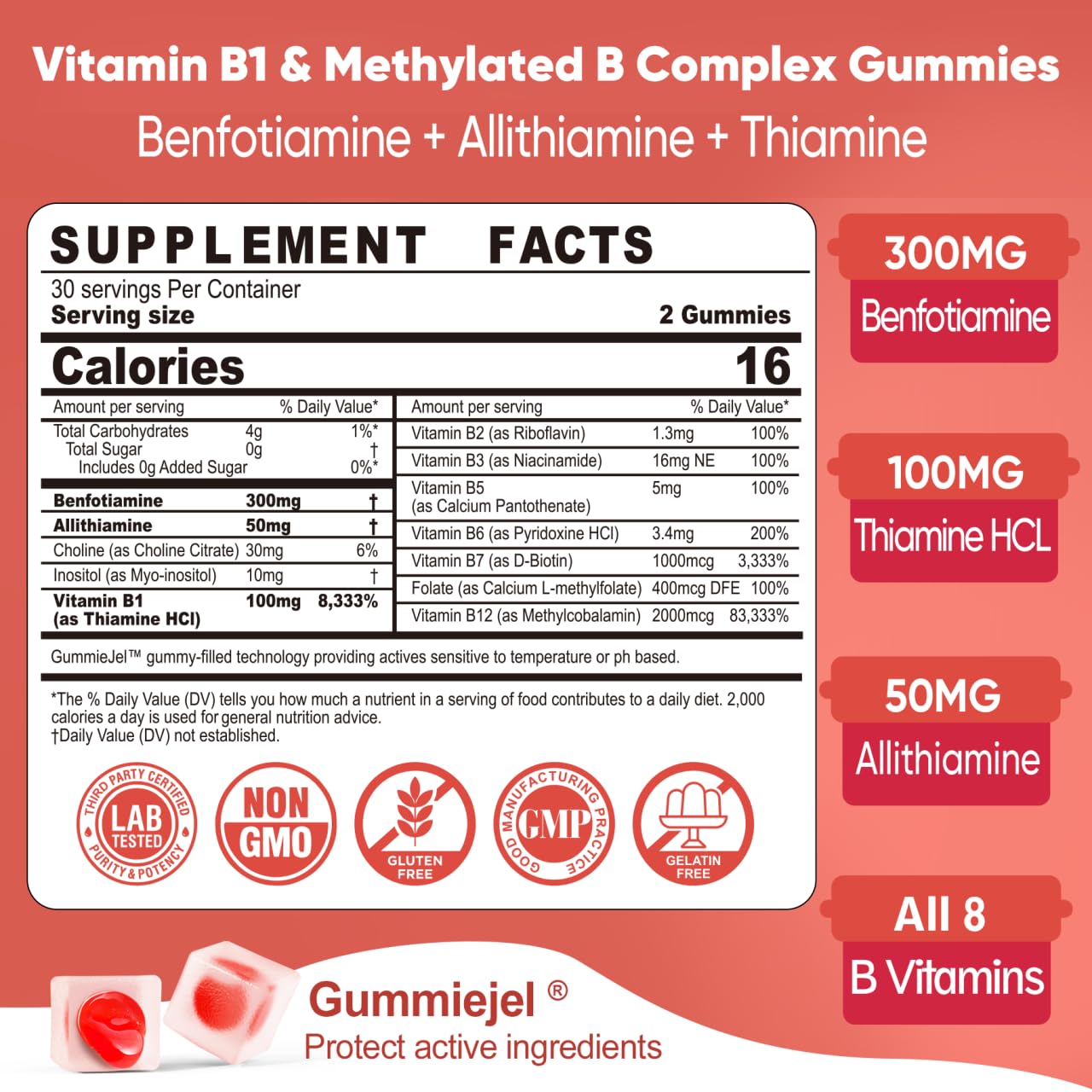 LILICARE Vitamin B1 + Liposomal L-Theanine 500mg Gummies, 180 Count