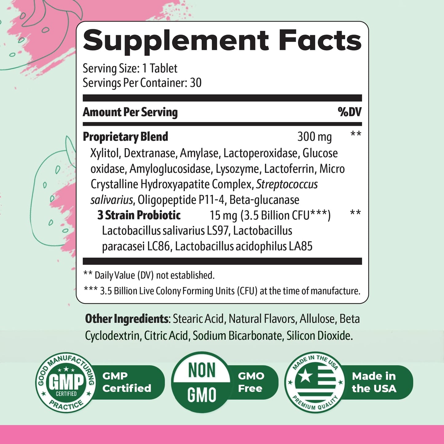Nature’s NutriWave Oracare Daily Oral Support with Enzymes, Hydroxyapatite, Xylitol & 3-Strain Probiotic Blend – Non-GMO Stimulant-Free Formula – Made in USA – 30 Melt-In-Mouth Tablets, 90 Tablets
