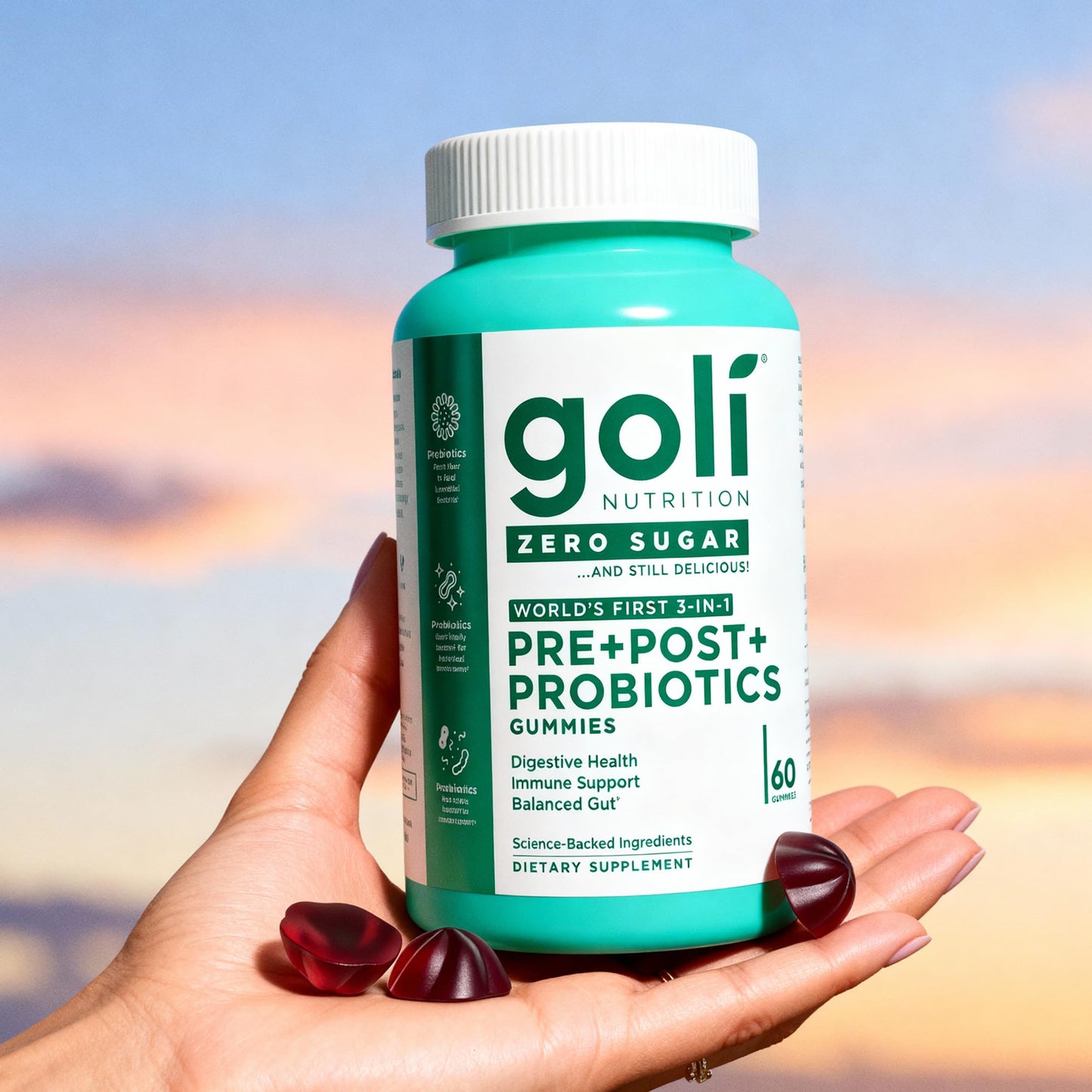 Goli Zero Sugar Pre Pro Postbiotic Gummies, 300 Count