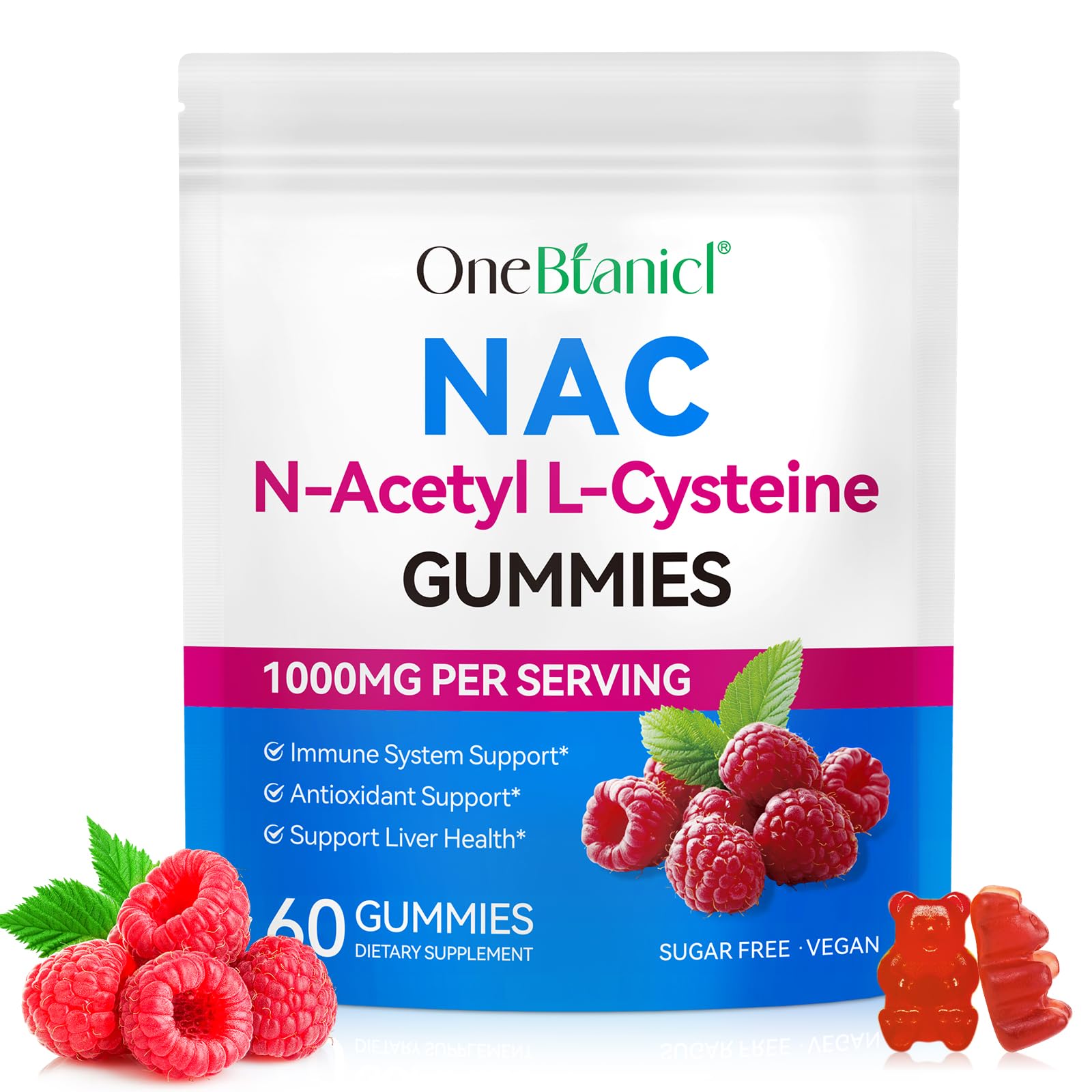BPOMTFDO NAC N-Acetyl-Cysteine 1000mg Sugar-Free Gummies, 60 Gummies