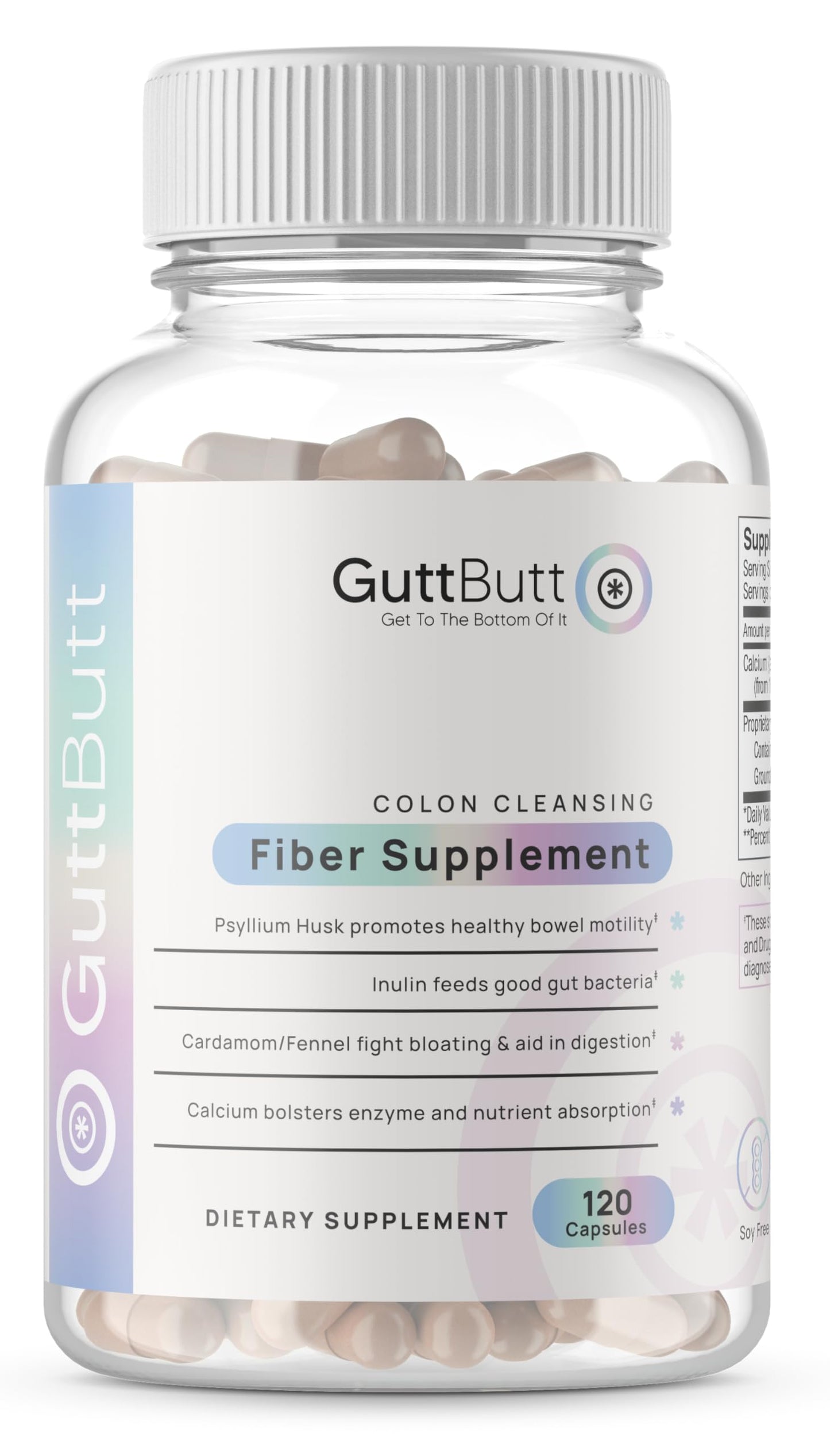 GuttButt Vegan Cleanliness Fiber Supplement Capsules, 120 Capsules