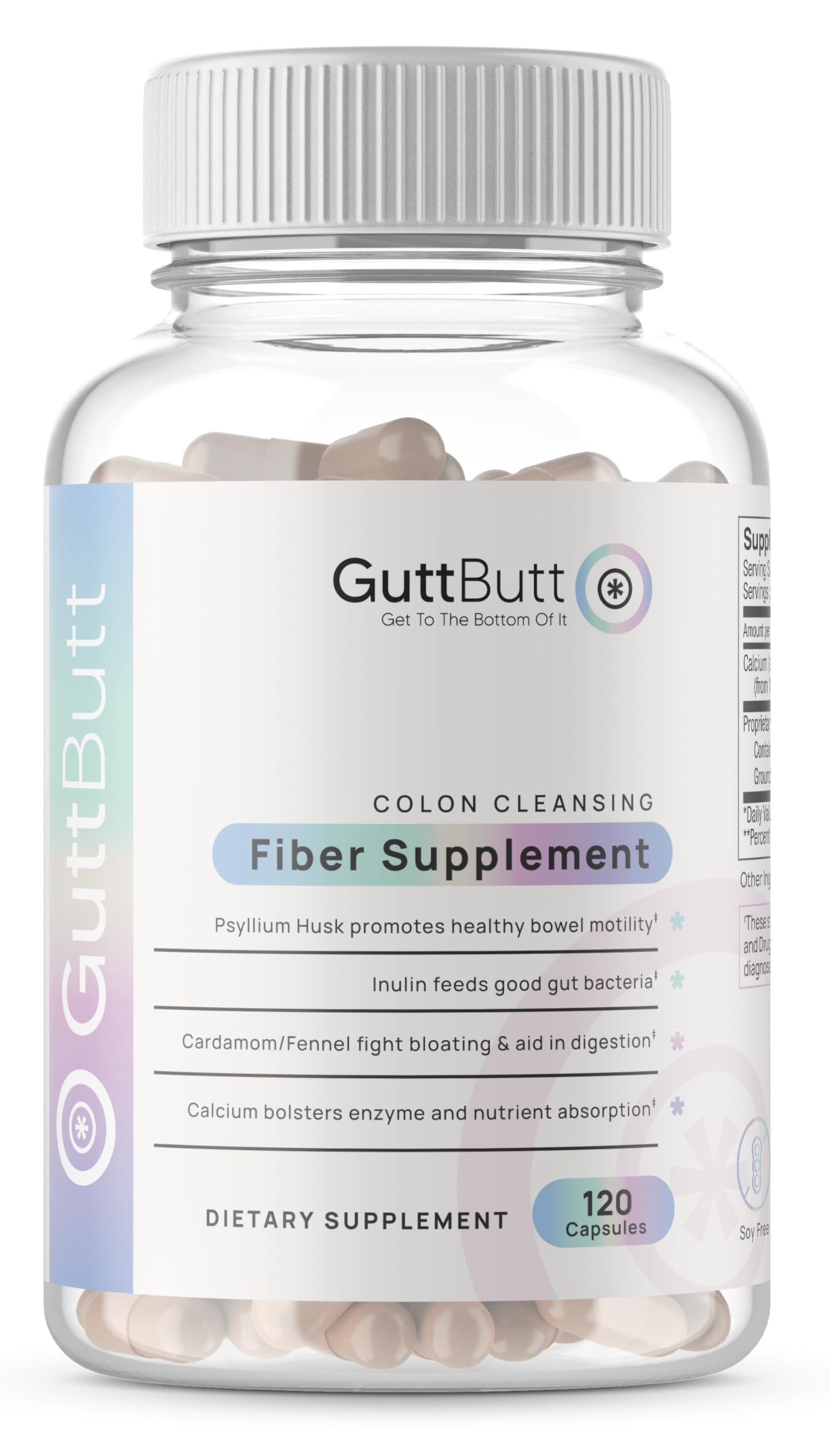 GuttButt Vegan Cleanliness Fiber Supplement Capsules, 120 Capsules