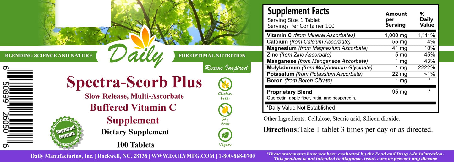 Daily Manufacturing Spectra-Scorb Plus™ (Slow-Release Mineral Ascorbate Vitamin C) Tablet 100 Count