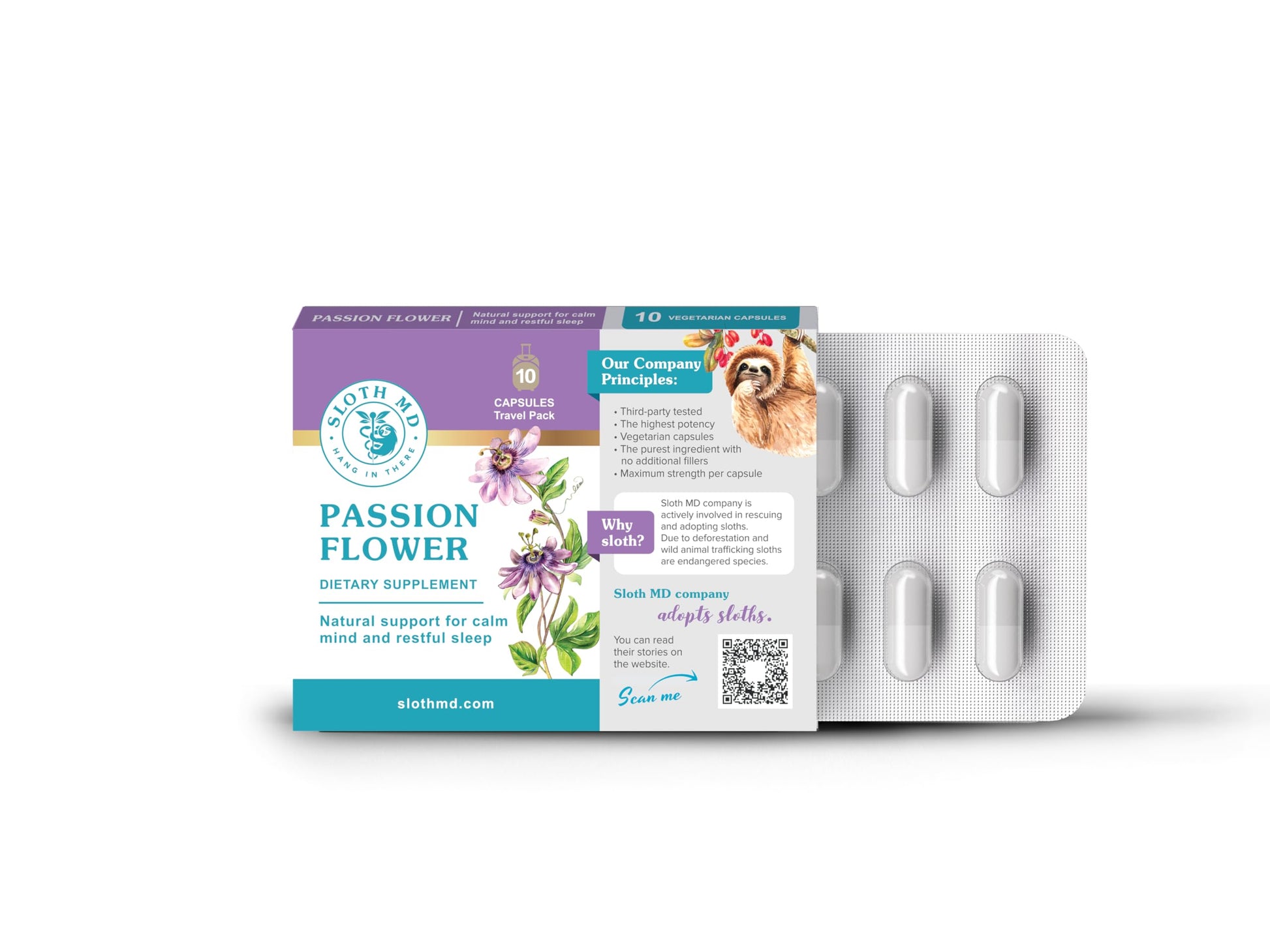 SLOTH MD Passion Flower Travel Pack – 500 mg (10:1 Extract) 10 Capsules