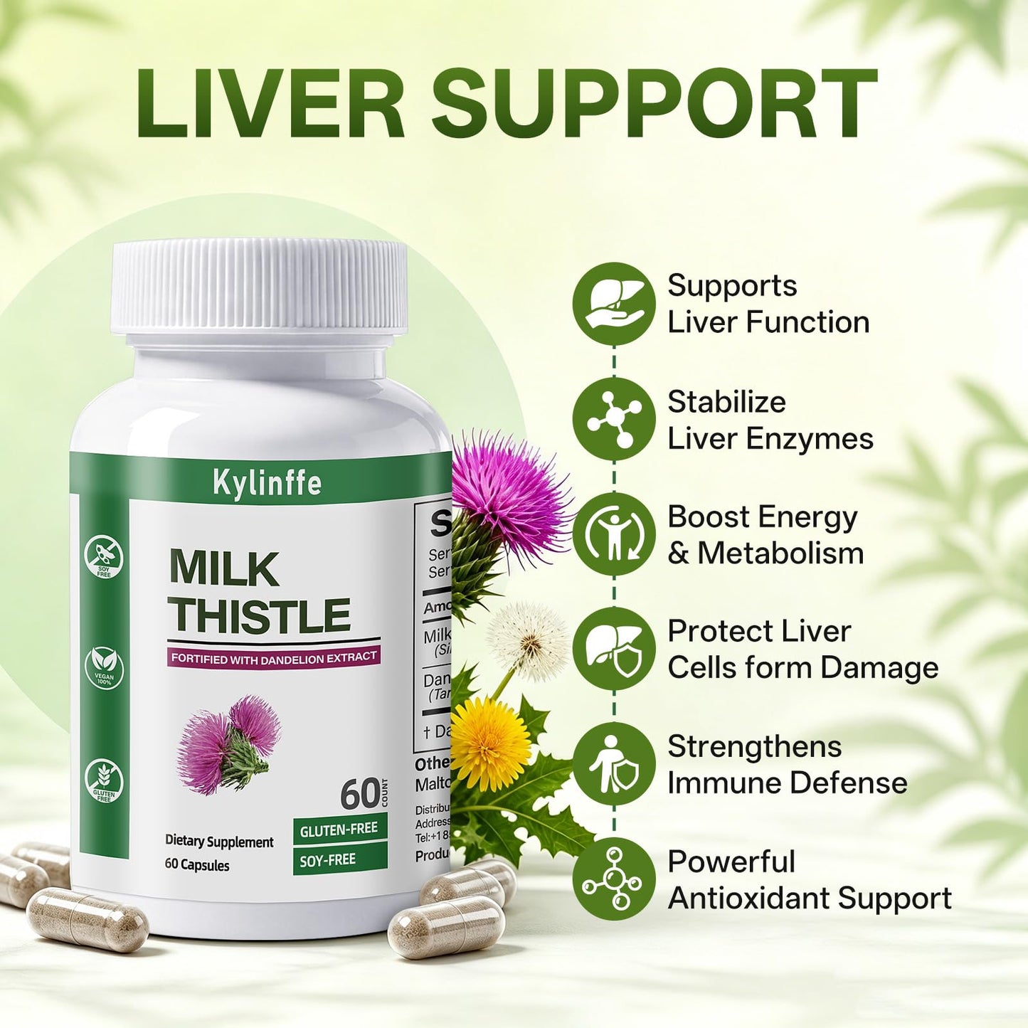 Oopeatol Milk Thistle Supplement with Dandelion Leaf Extract Capsules, 60 Count