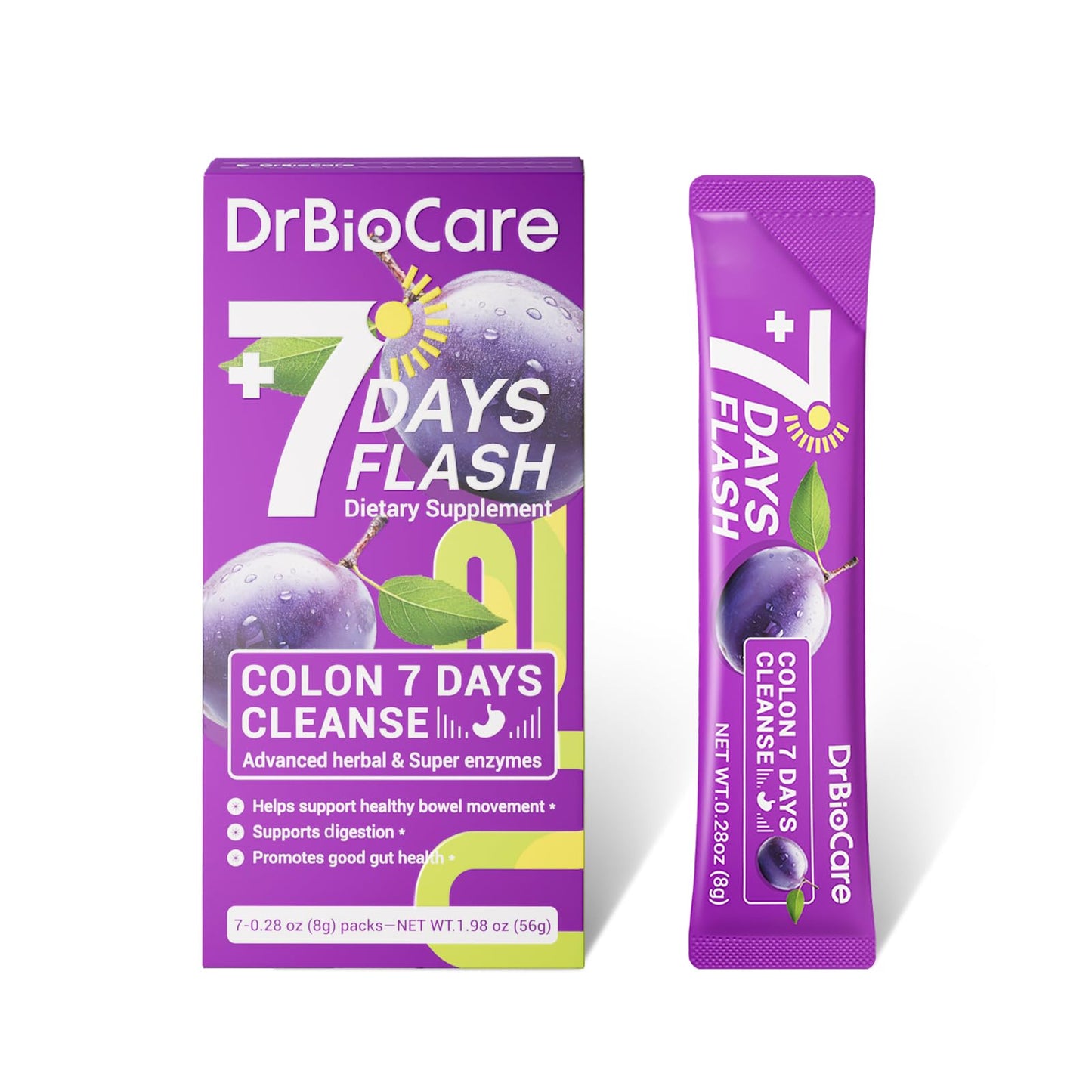DrBioCare Colon 7 Days Cleanse Detox & Digestive Support Prune Flavor Powder 1.98 oz