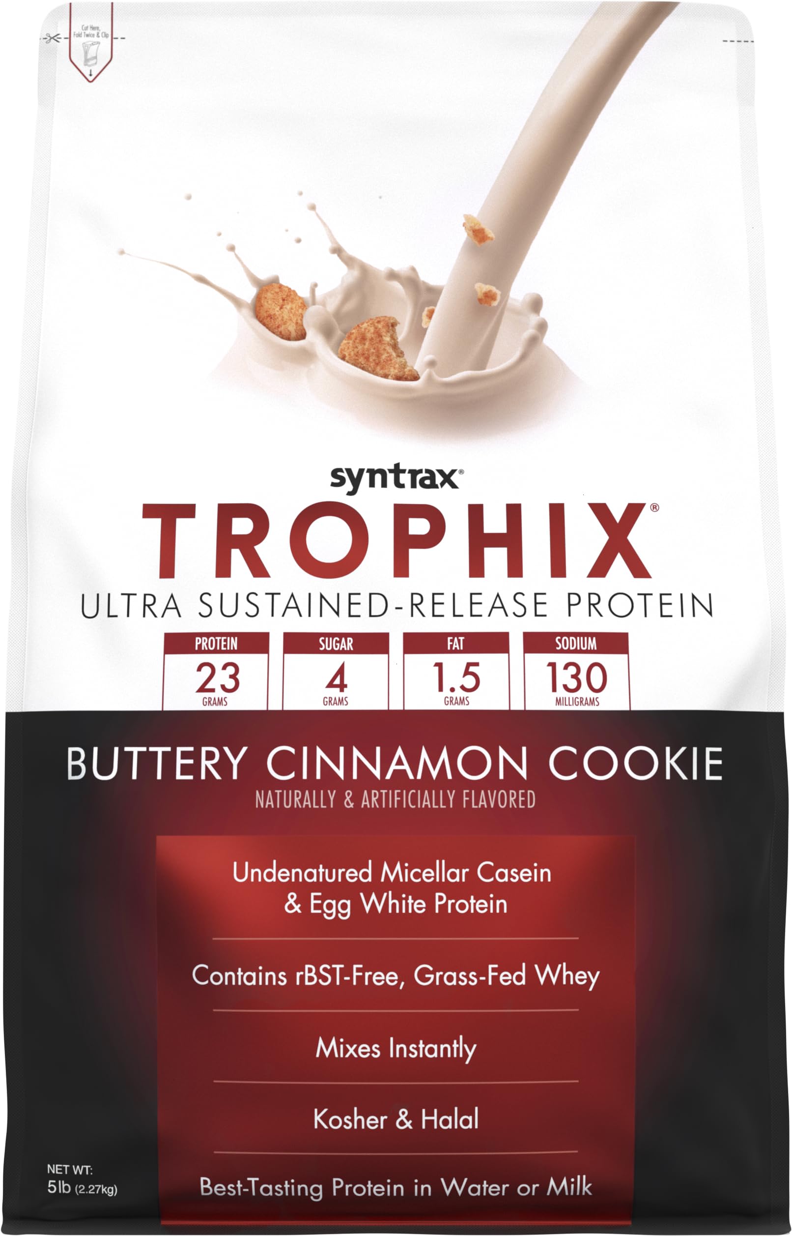 Syntrax Trophix Sustained-Release Protein Powder, Buttery Cinnamon Cookie, 5 lb, 80 Servings