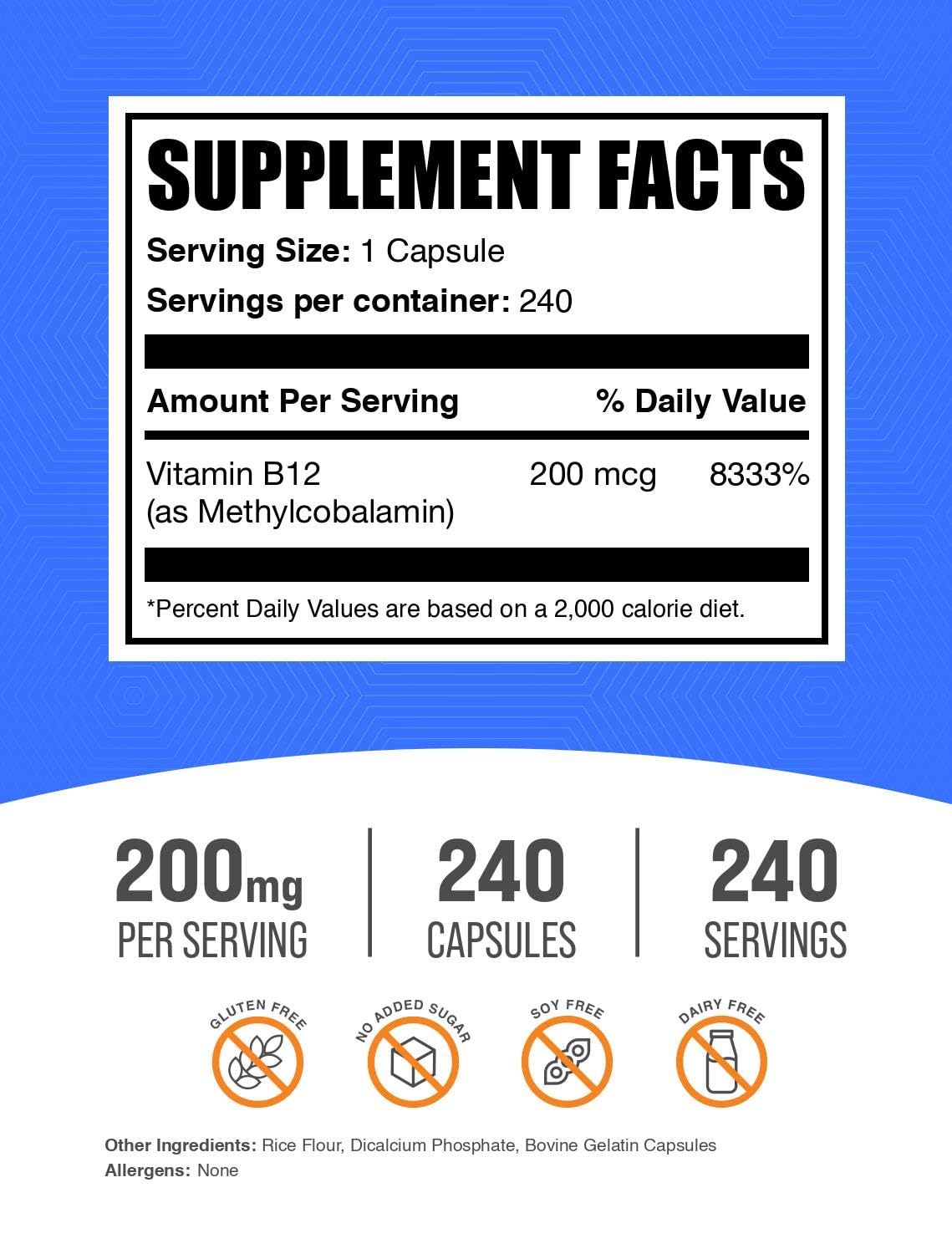 BulkSupplements Vitamin B12 Methylcobalamin Capsules, 240 Count
