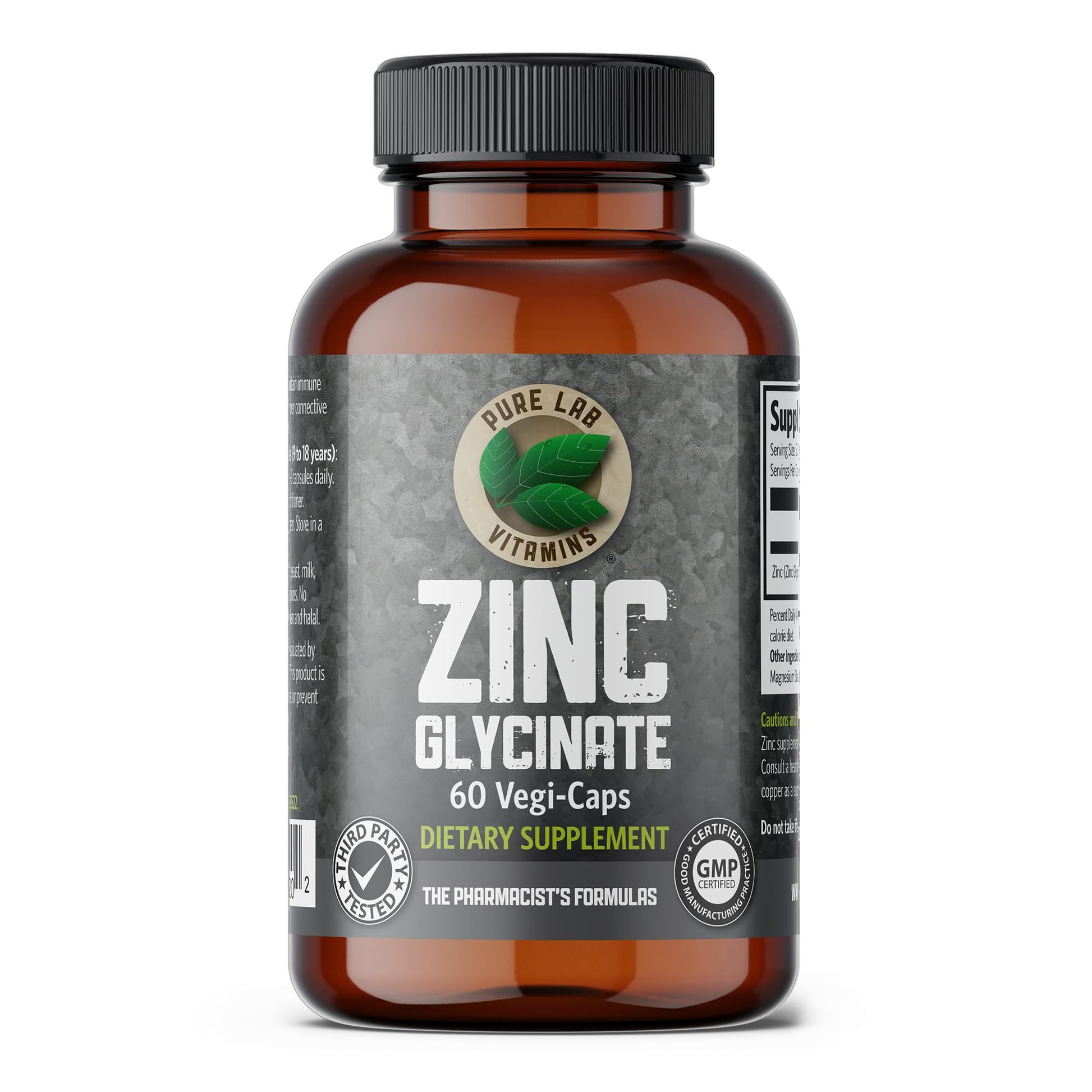 Pure Lab Vitamins Zinc Glycinate Capsules, 60 Count