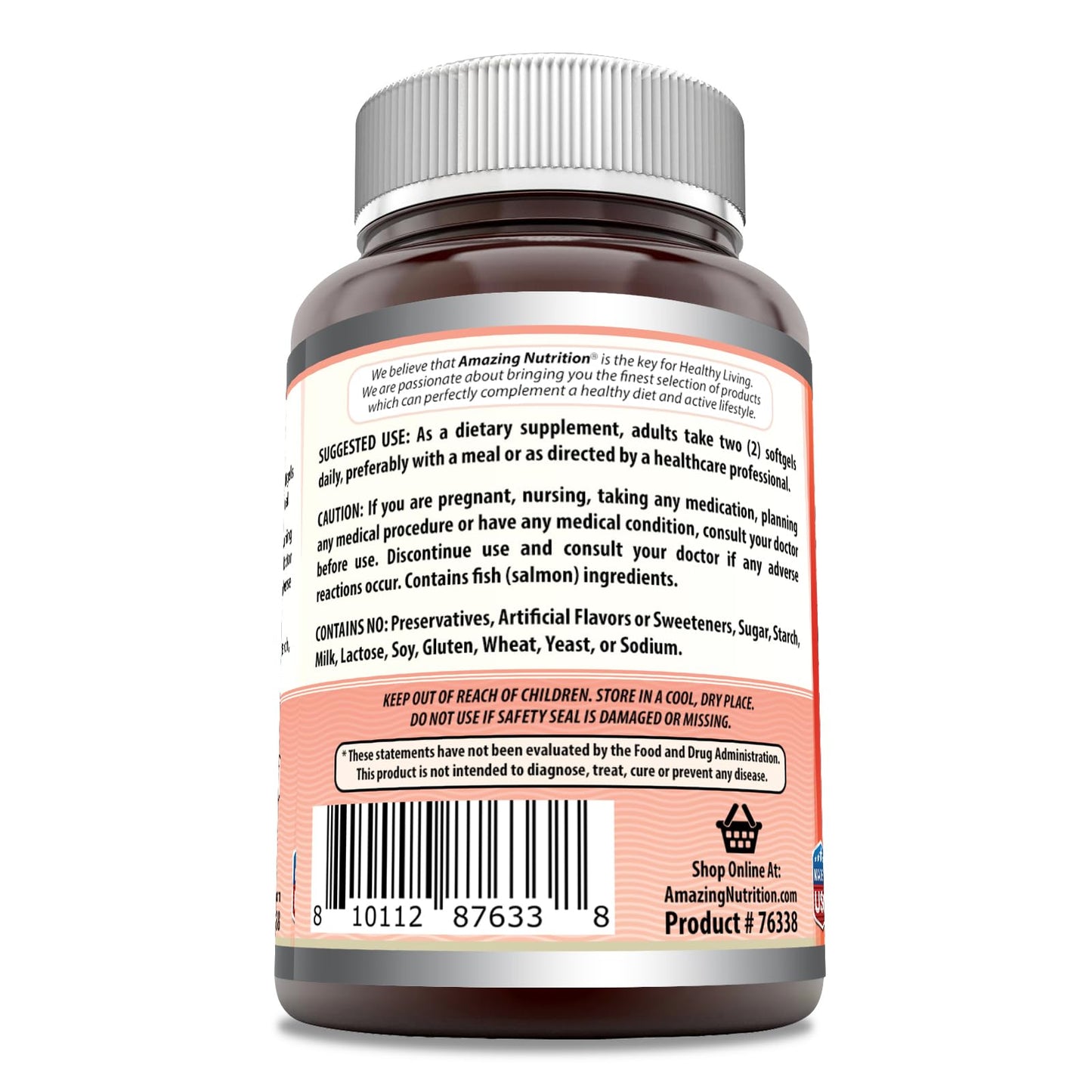 Amazing Nutrition Amazing Omega Wild Alaskan Salmon Oil 2000mg Per Serving Softgel, 1 Count
