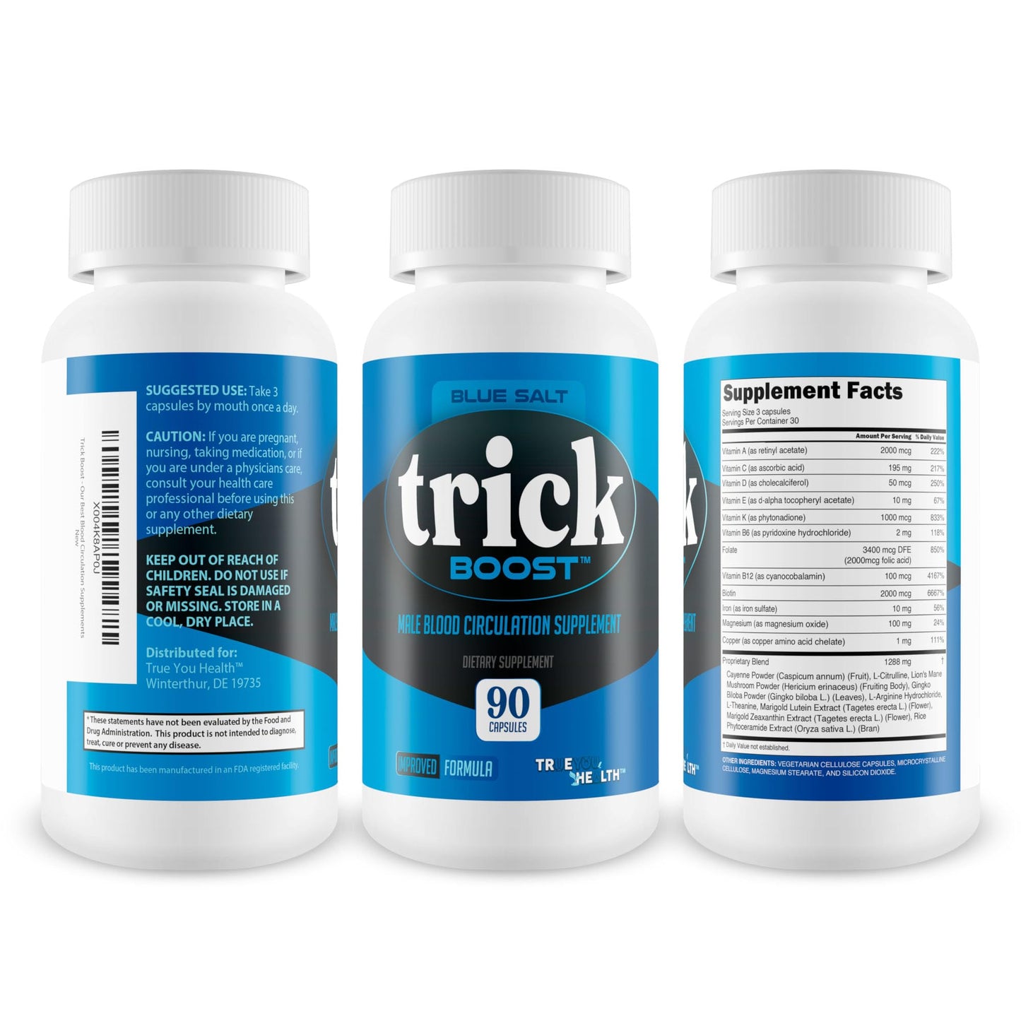 True You Health Blue Salt Trick Boost Blood Flow Supplement Capsule 90 Count