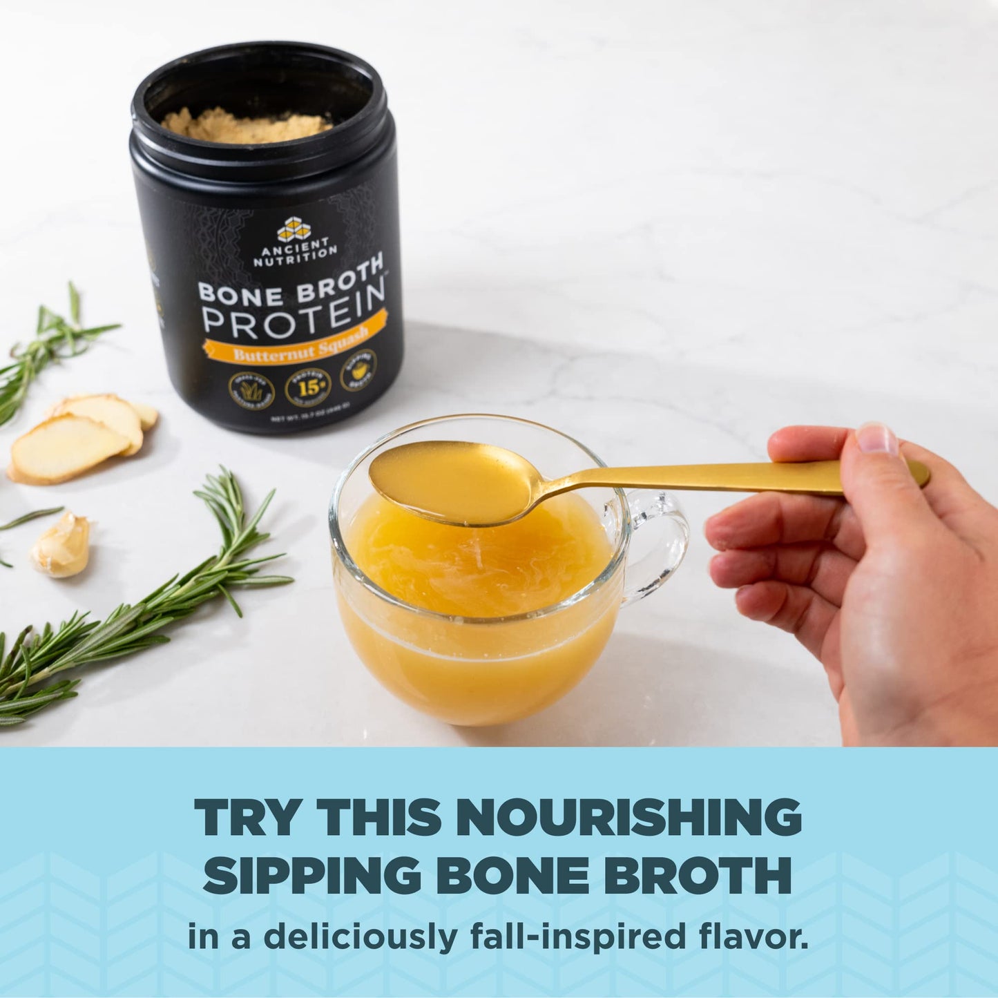 Ancient Nutrition Bone Broth Protein Powder, Butternut Squash, 15 Servings