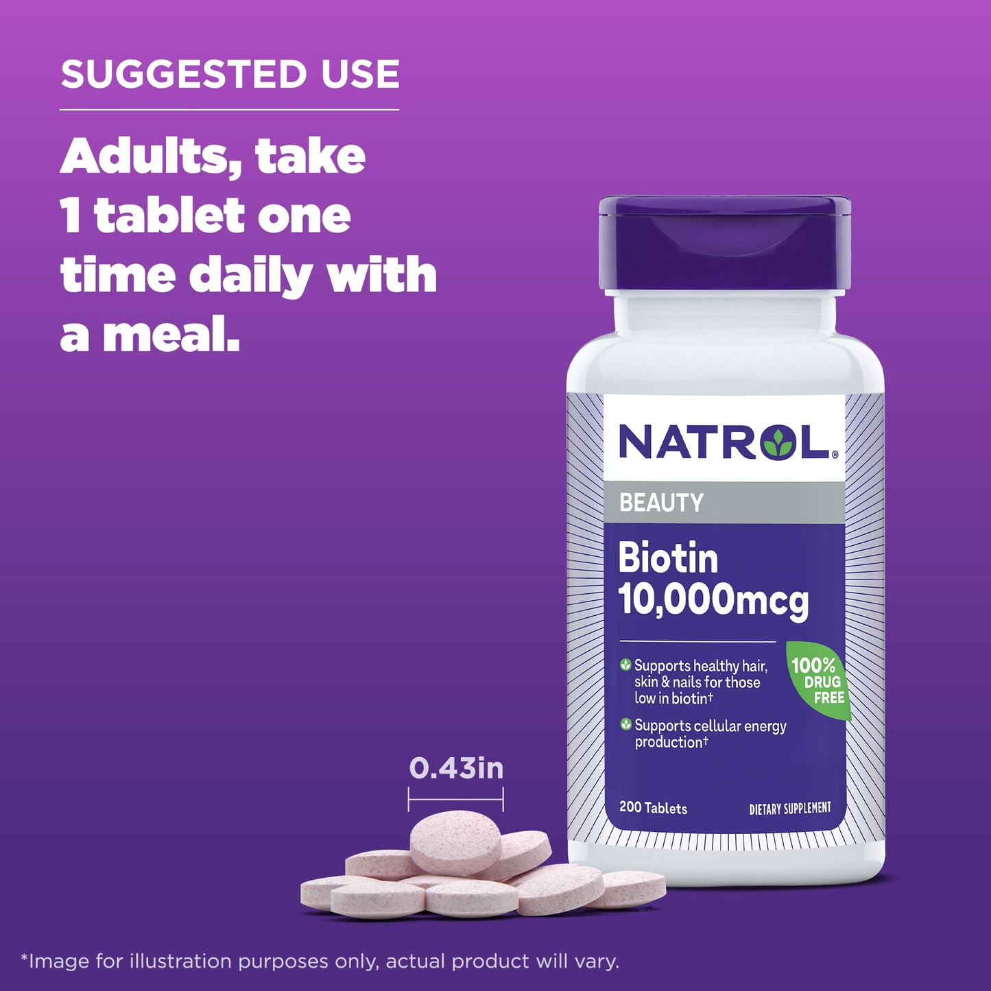 Natrol Biotin 10000mcg Tablets, 200 Count