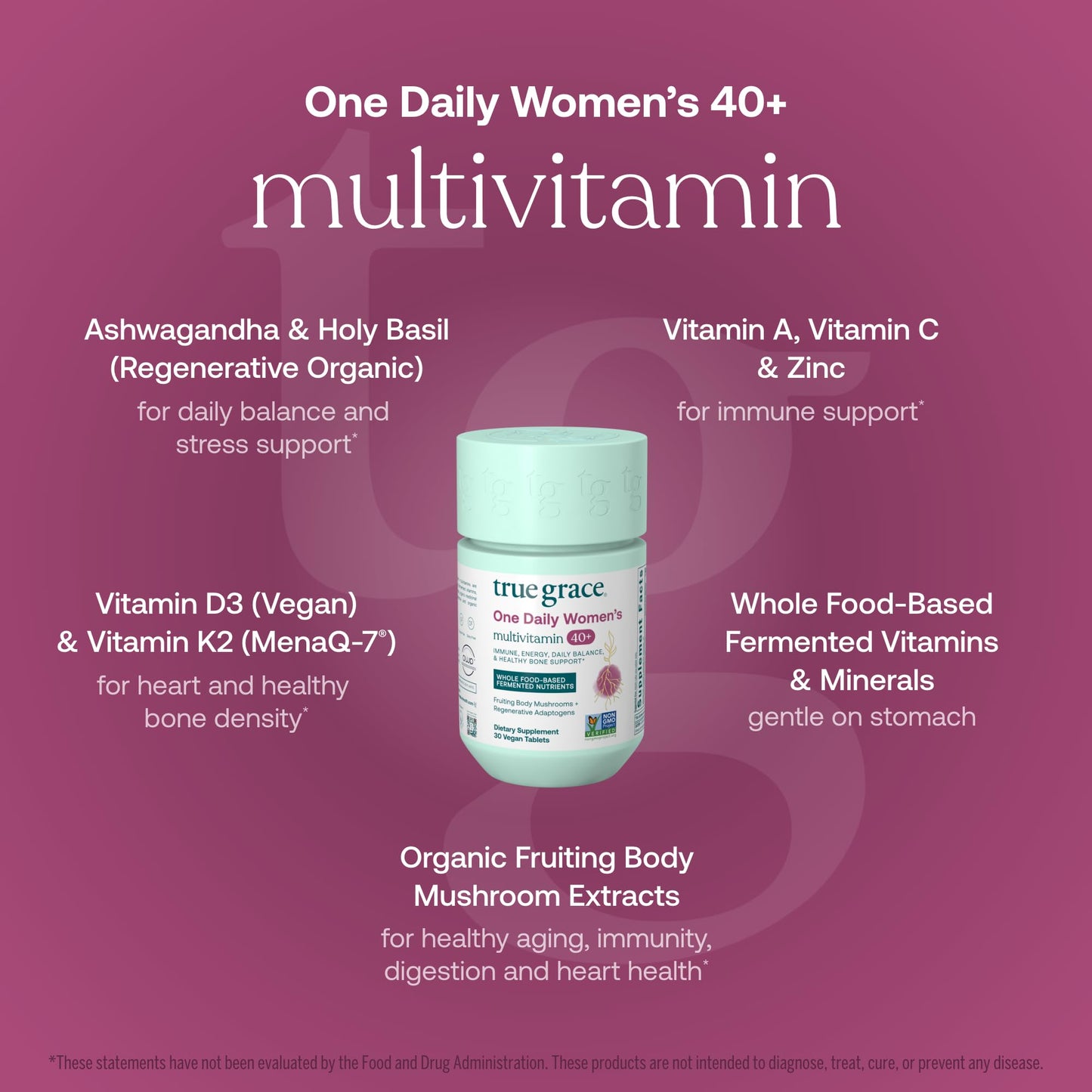 True Grace One Daily Women’s Multivitamin 40+ (30 Vegan Tablets), Omega-3 Fish Oil (60 Softgels) & One Daily Women’s Probiotic (30 Vegetarian Capsules) – 120-Count