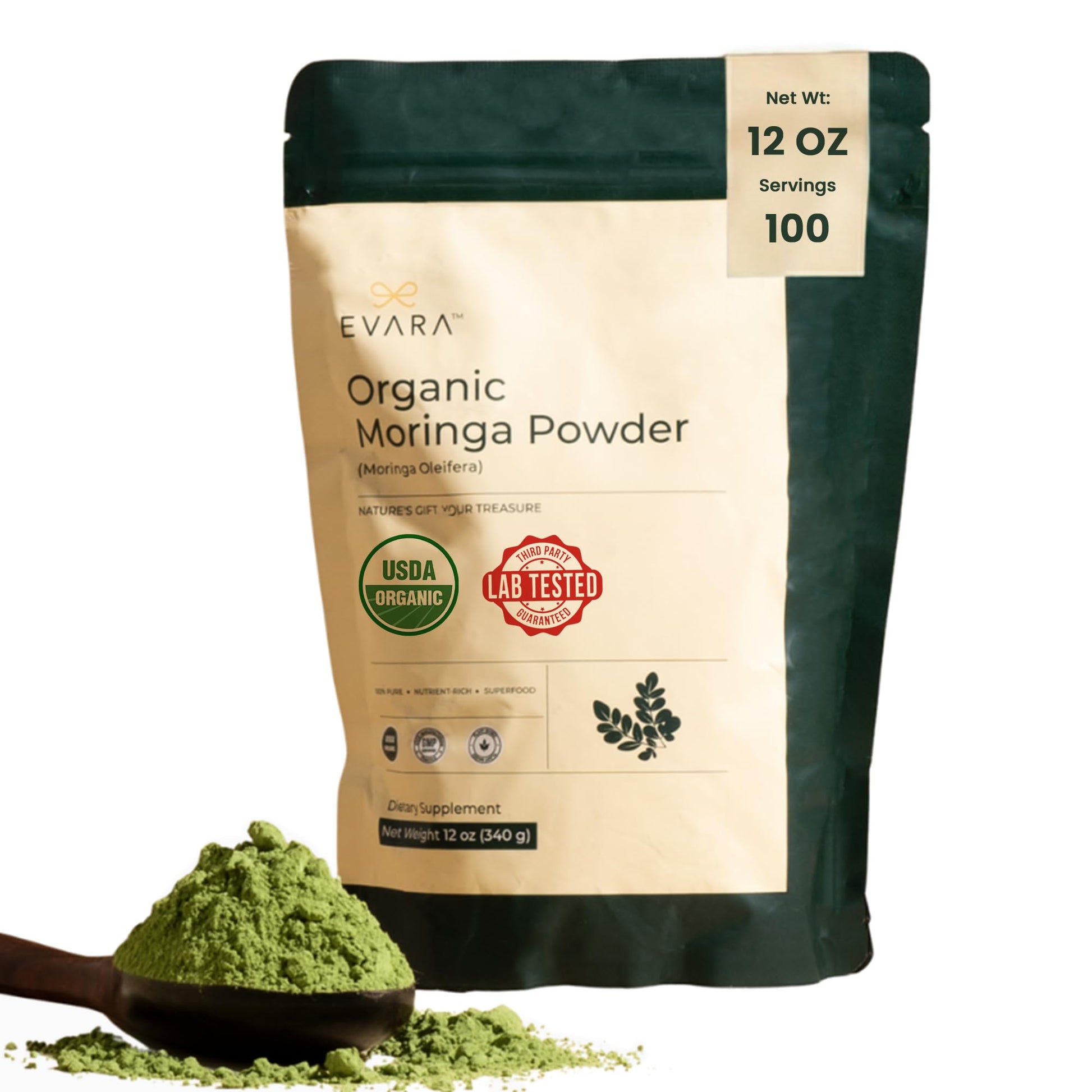 EVARA Organic Moringa Powder, 12 Ounce
