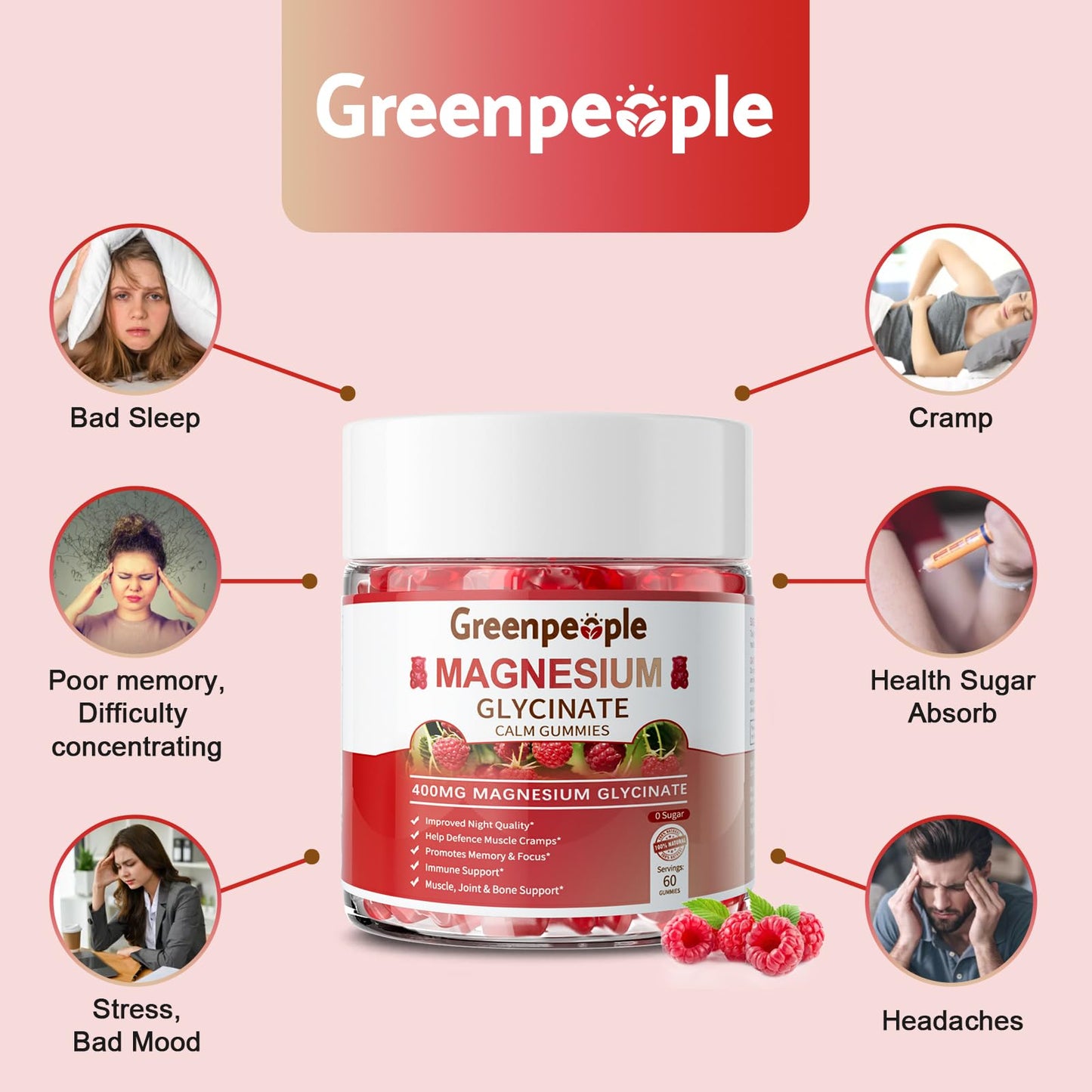 GREENPEOPLE Magnesium Glycinate Gummies 400mg, 120 Gummies