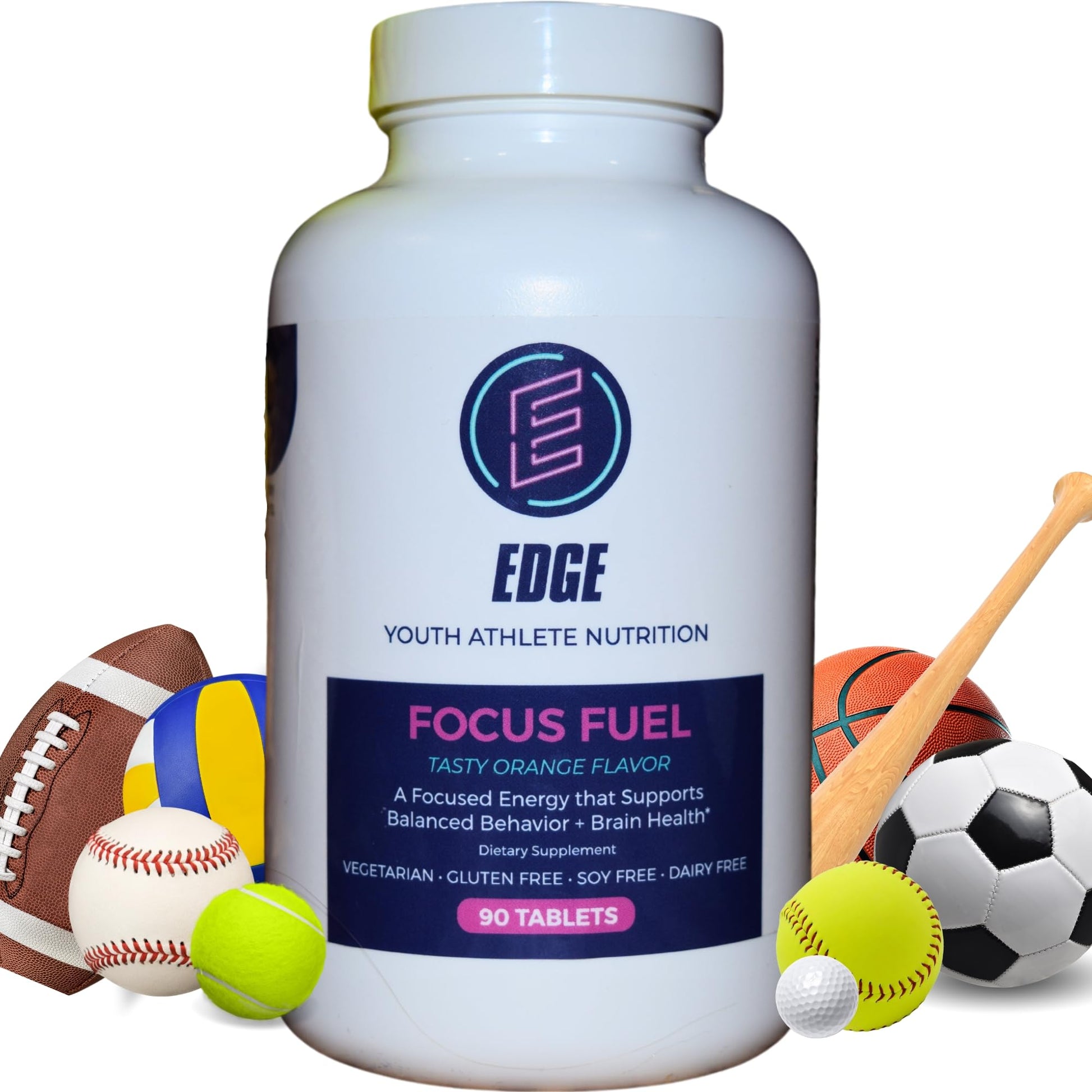 Edge Youth Athlete Nutrition Focus Fuel Natural Focus and Performance Supplement for Kids Chewable Tablets 90 Count