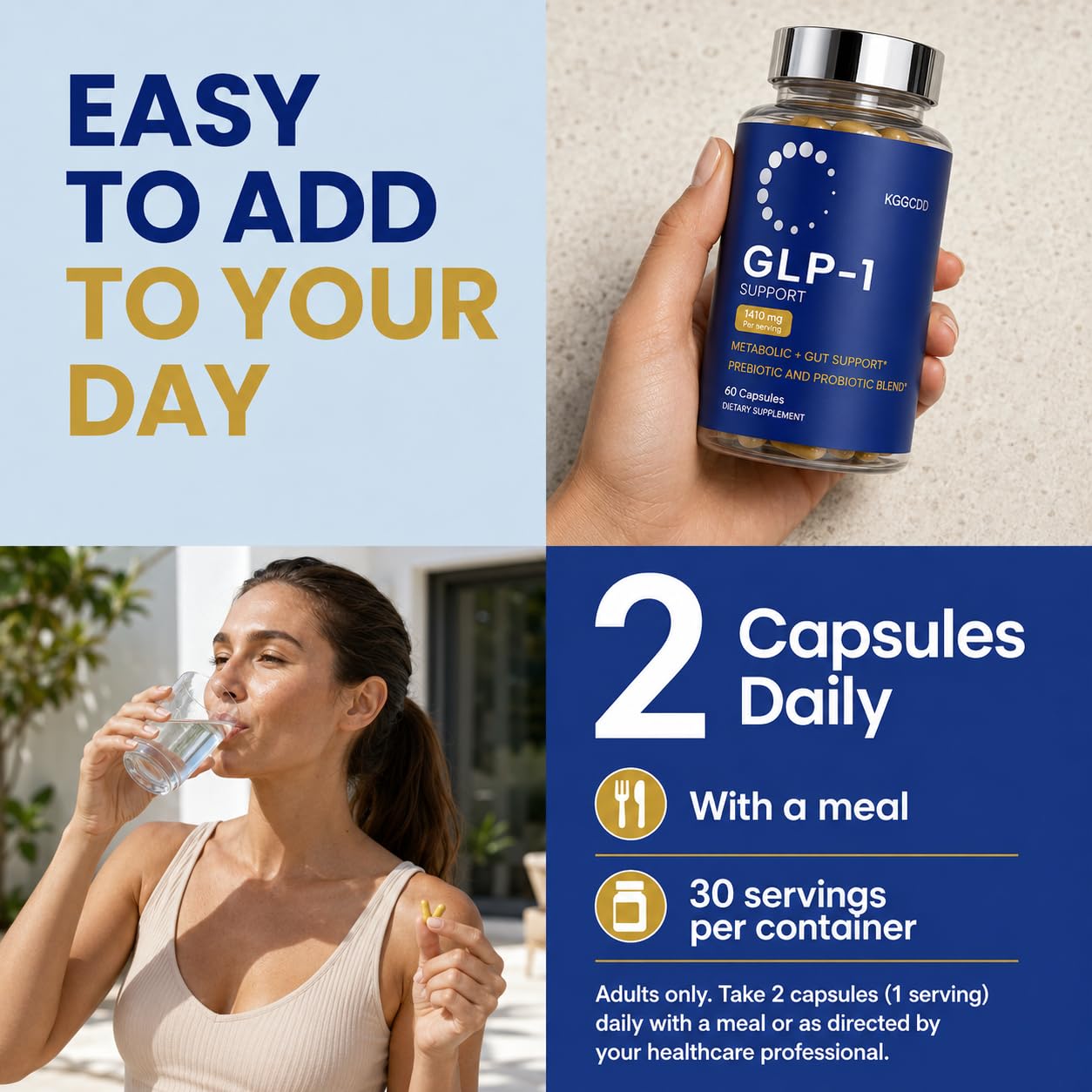 KGGCDD GLP-1 Support Supplement, Daily Metabolic and Gut Support, 62 Capsules