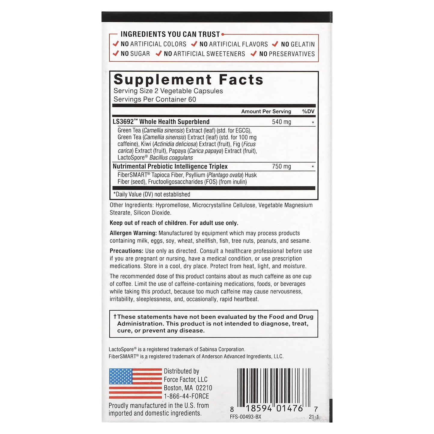Force Factor ProbioSlim + Prebiotic Fiber Weight Loss Supplement, Probiotic and Prebiotic Digestive Health Support with Green Tea Extract and Psyllium Husk Fiber, 120 Capsules