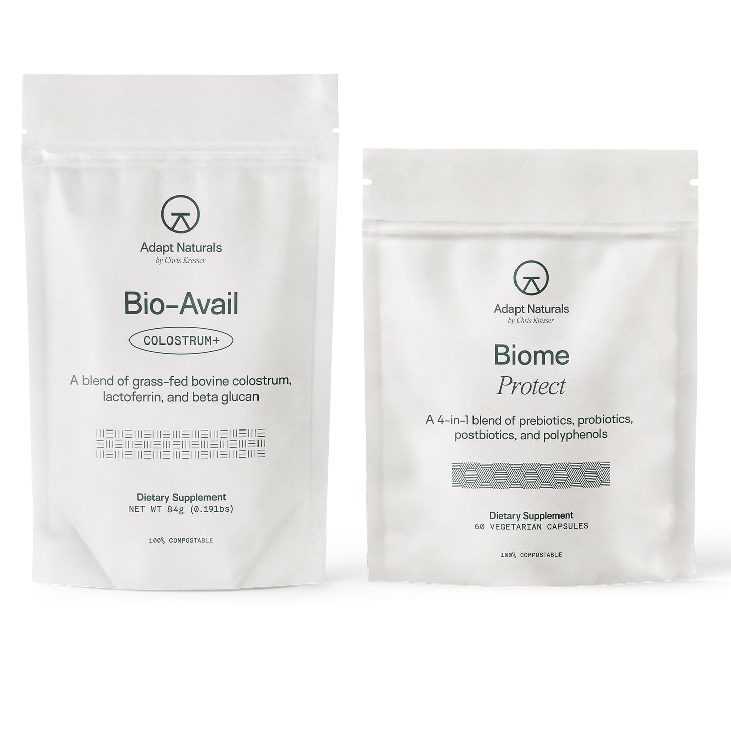 Adapt Naturals by Chris Kresser Gut & Immune Defense Bundle - Bio-Avail Colostrum+ Powder with Lactoferrin & Biome Protect 4-in-1 Gut Supplement, 30-Day Supply