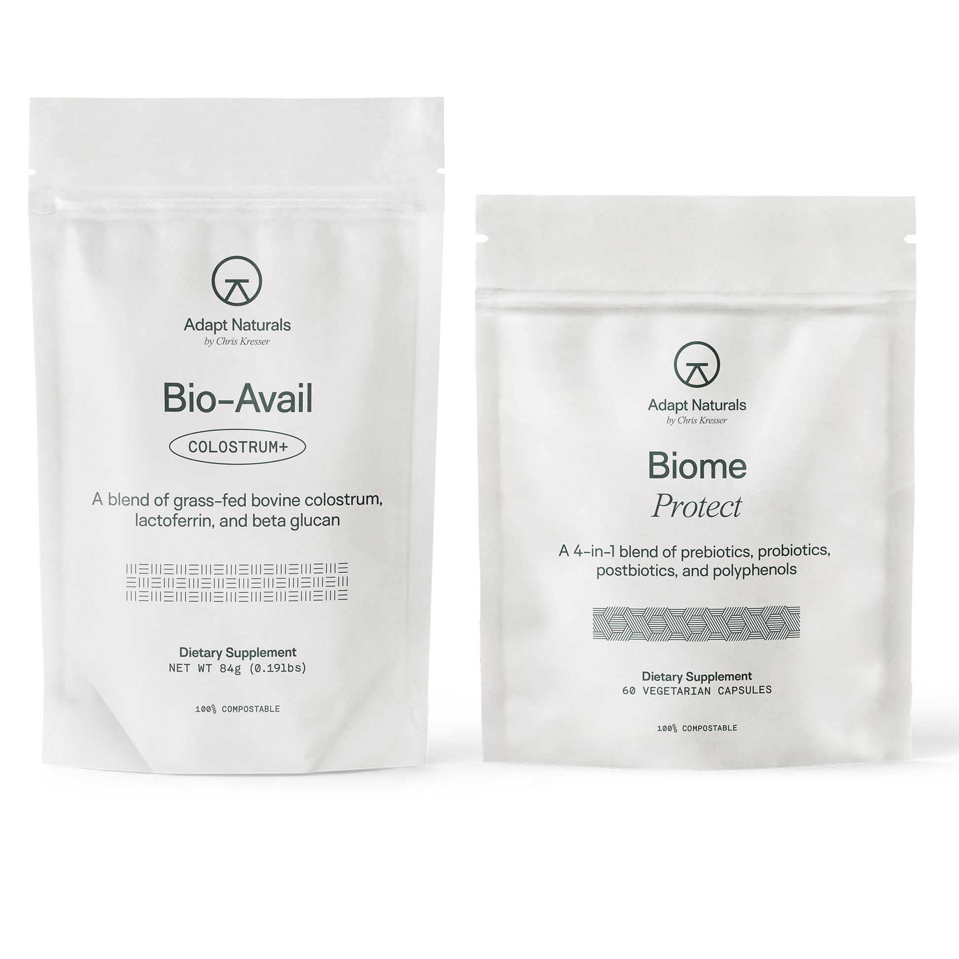 Adapt Naturals by Chris Kresser Gut & Immune Defense Bundle - Bio-Avail Colostrum+ Powder with Lactoferrin & Biome Protect 4-in-1 Gut Supplement, 30-Day Supply