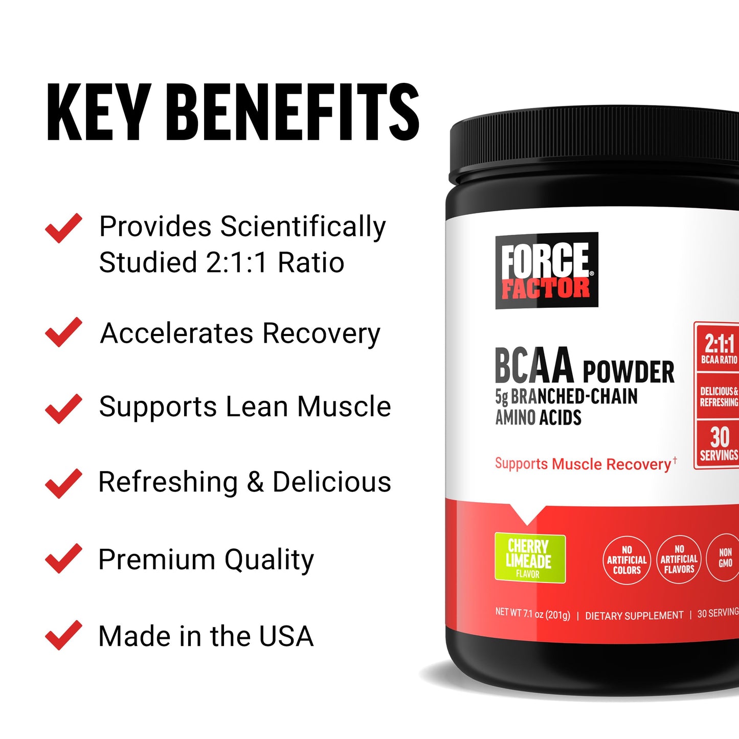 Force Factor BCAA Amino Acids Supplement 2:1:1 Powder 7.1 oz