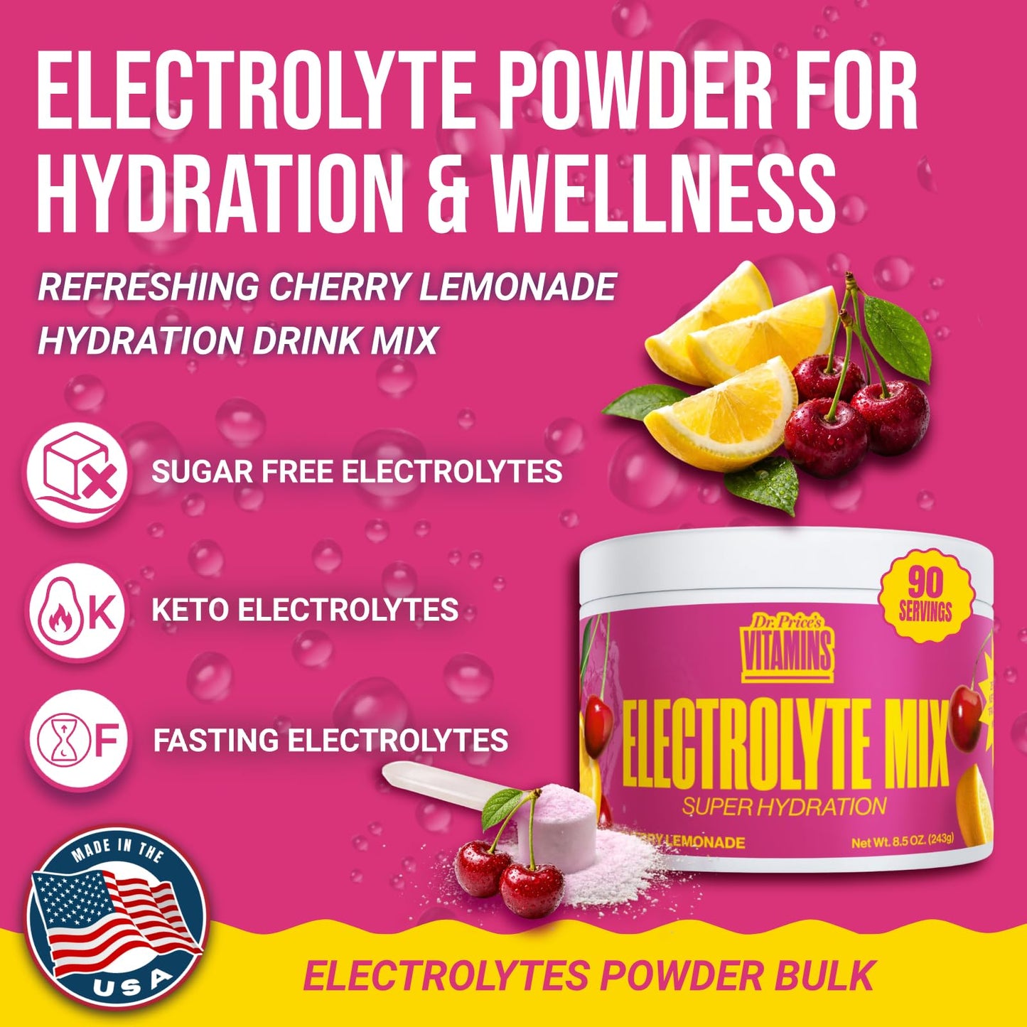 Dr. Price's Vitamins Electrolytes Powder, Cherry Lemonade, 8.5