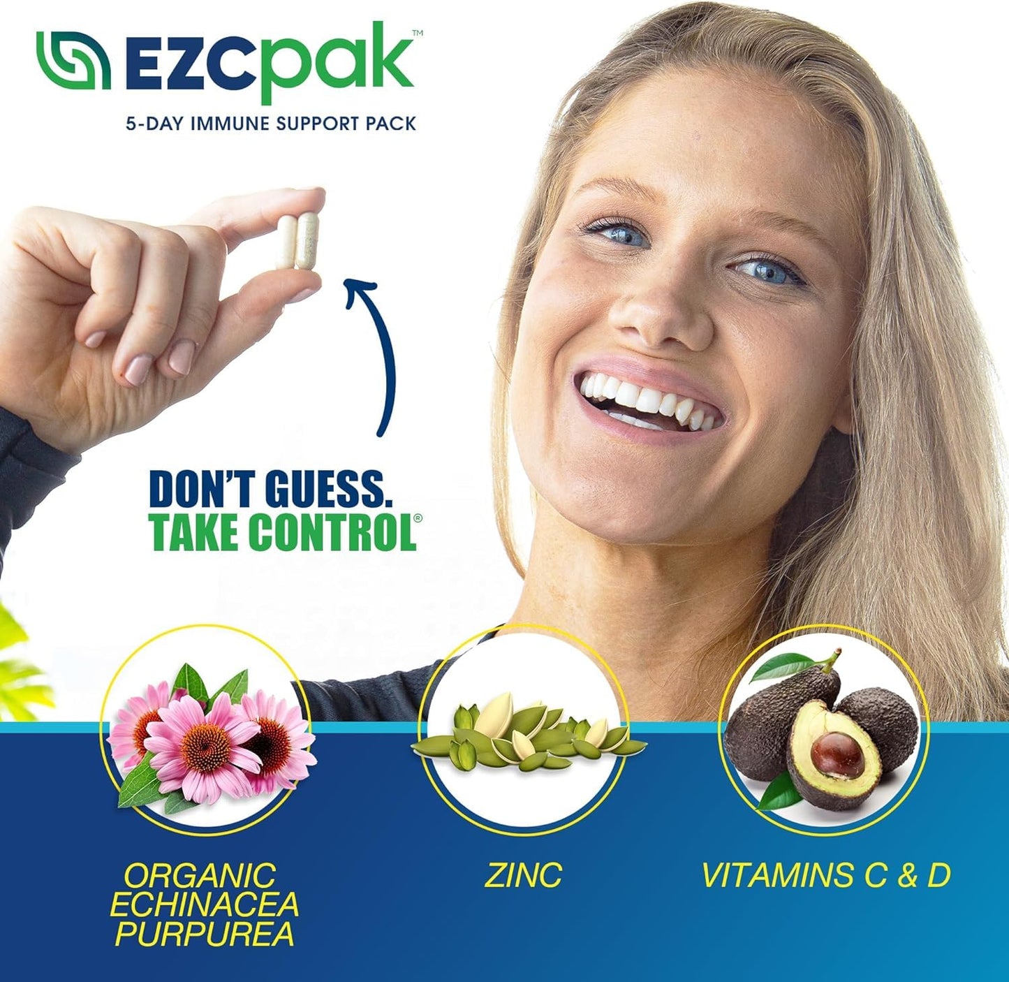 EZC Pak 5-Day Immune System Booster Echinacea Vitamin C & D Zinc, 6 Capsules