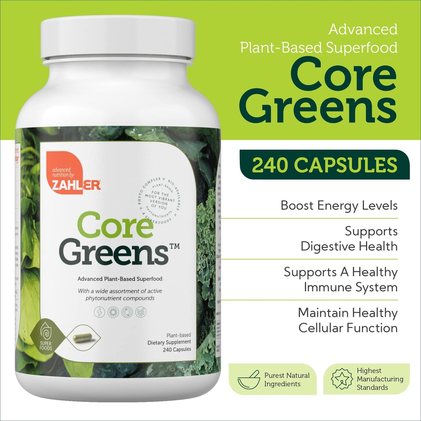 Zahler Core Greens Superfood Greens, 240 Capsules
