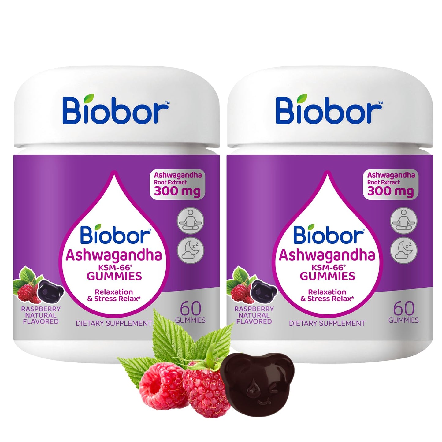 Biobor Ashwagandha Gummies with KSM-66 Ashwagandha Root Extract and Vitamin D3, Relaxation & Immune Support, 120 Count