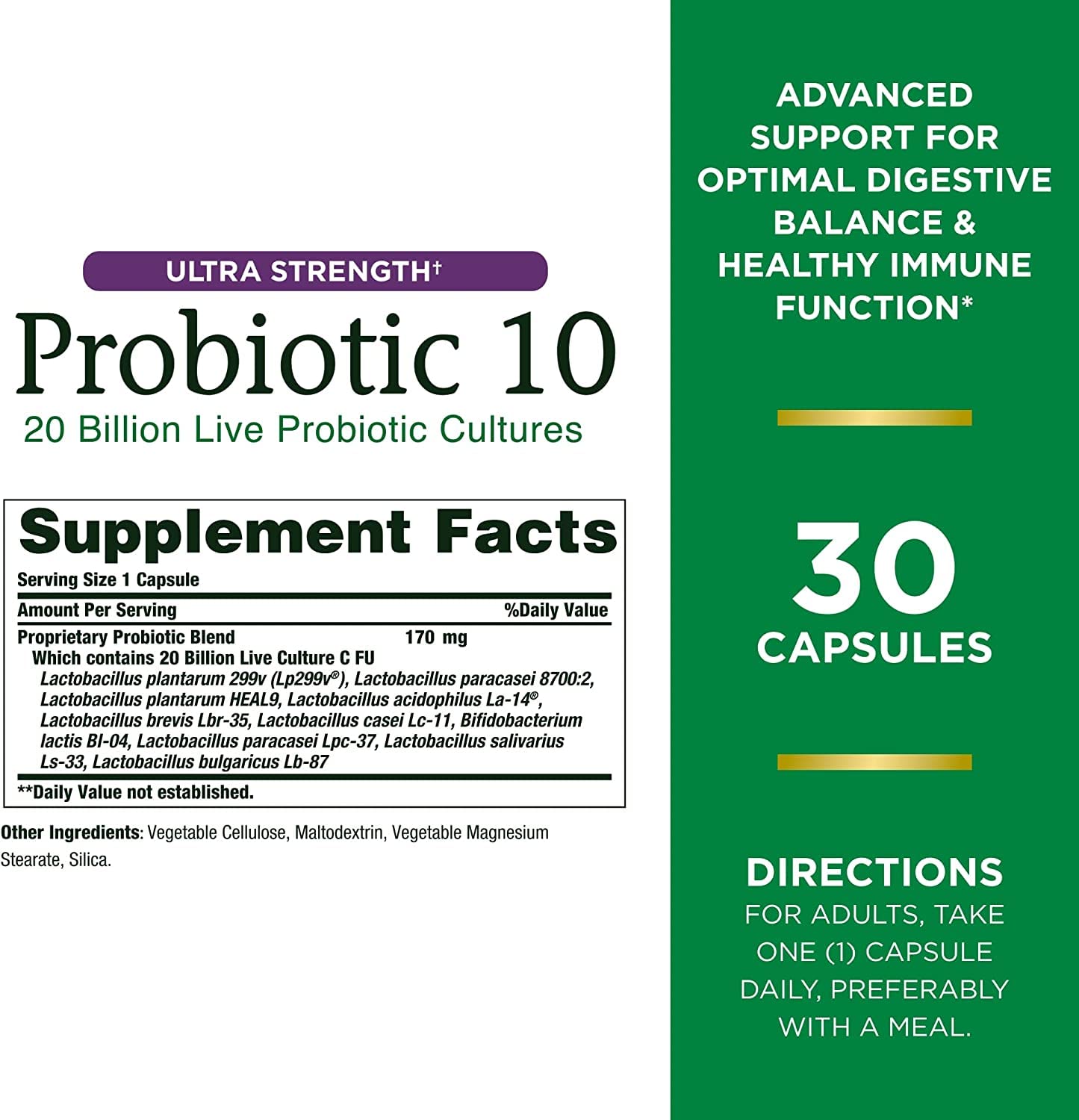 Nature's Bounty Ultra Strength Probiotic 10 Twin Pack Capsules, 60 Count