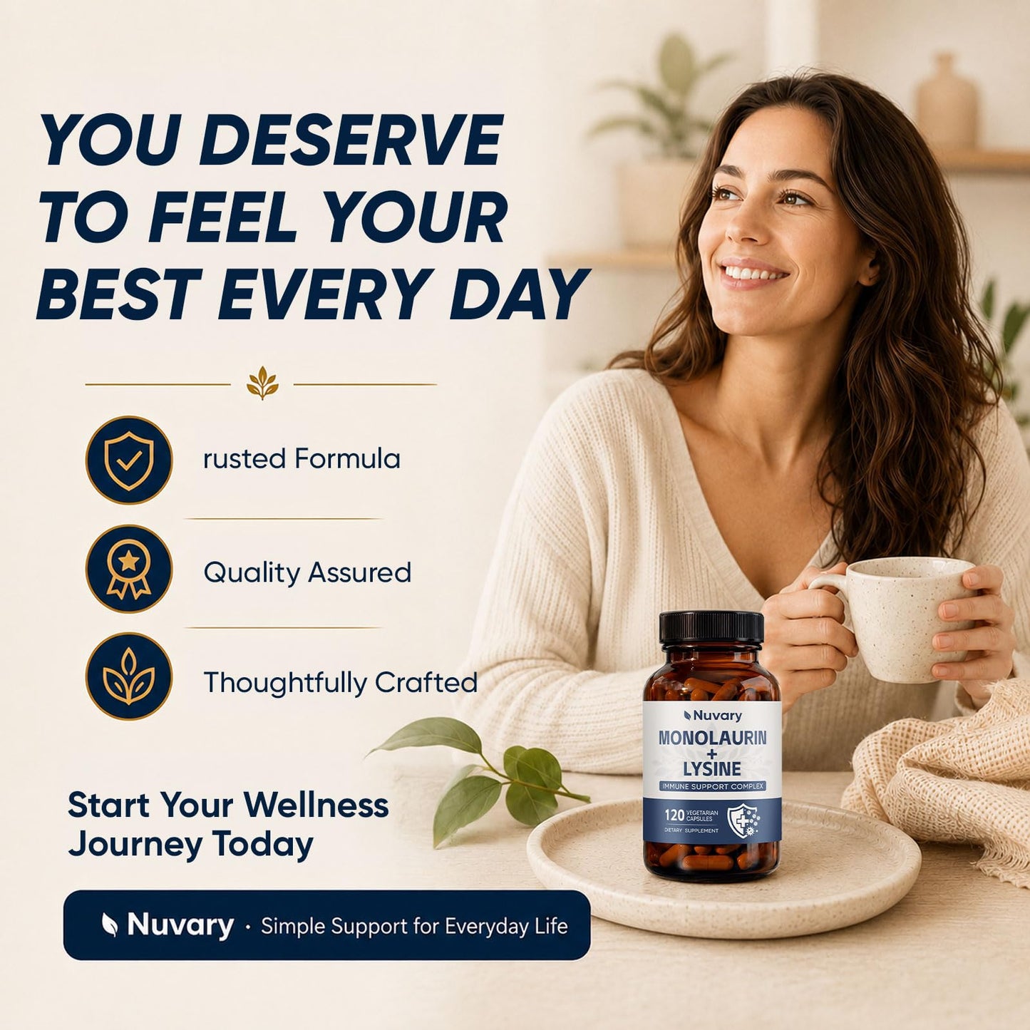 Nuvary Monolaurin Lysine Capsules, 120 Capsules