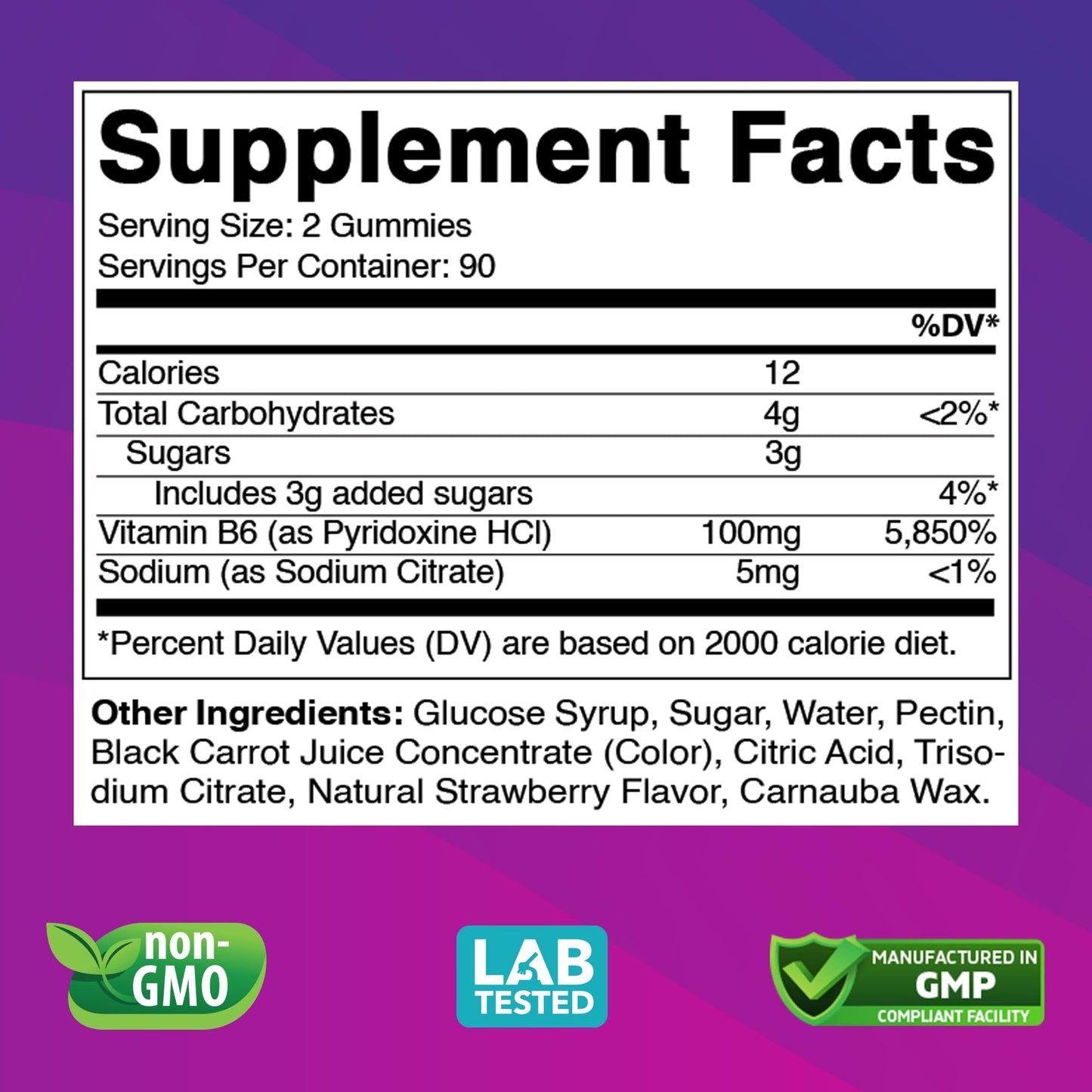 Vitabod Extra Strength Vitamin B6 Gummies 100mg, 180 Count